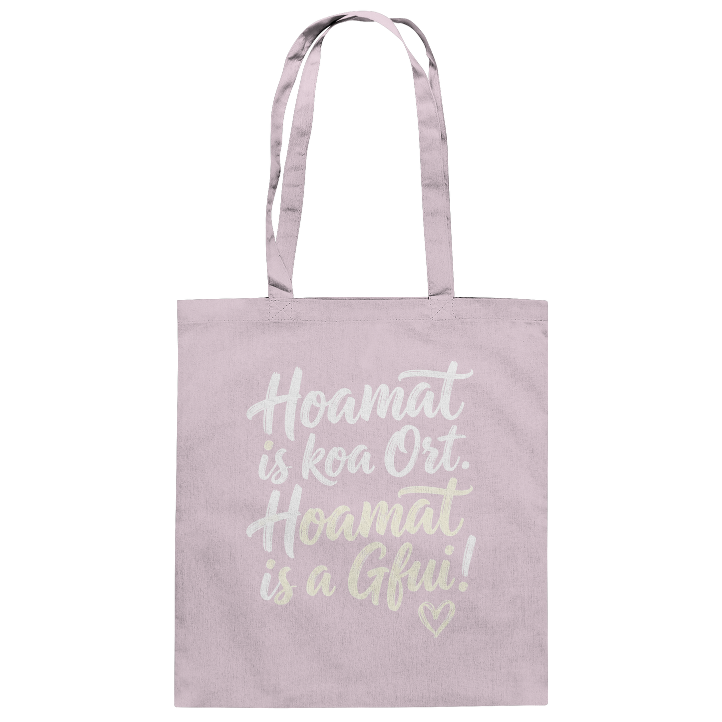 Lila Stofftasche mit bayerischem Spruch 'Hoamat is koa Ort. Hoamat is a Gfui!' – Bayrischer Humor