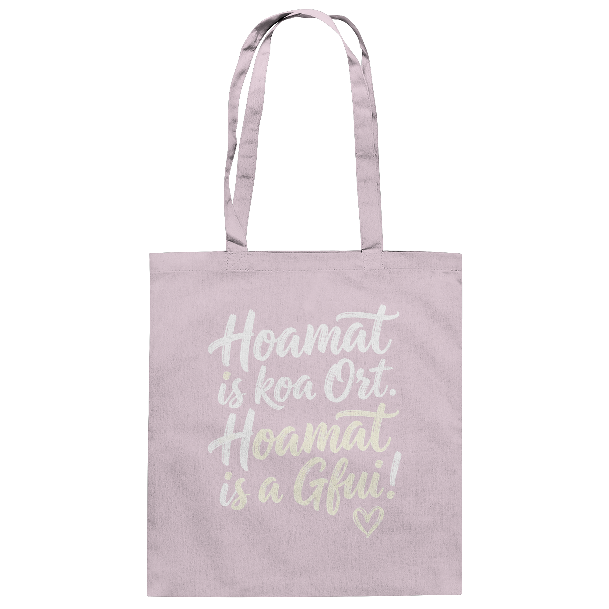Lila Stofftasche mit bayerischem Spruch 'Hoamat is koa Ort. Hoamat is a Gfui!' – Bayrischer Humor