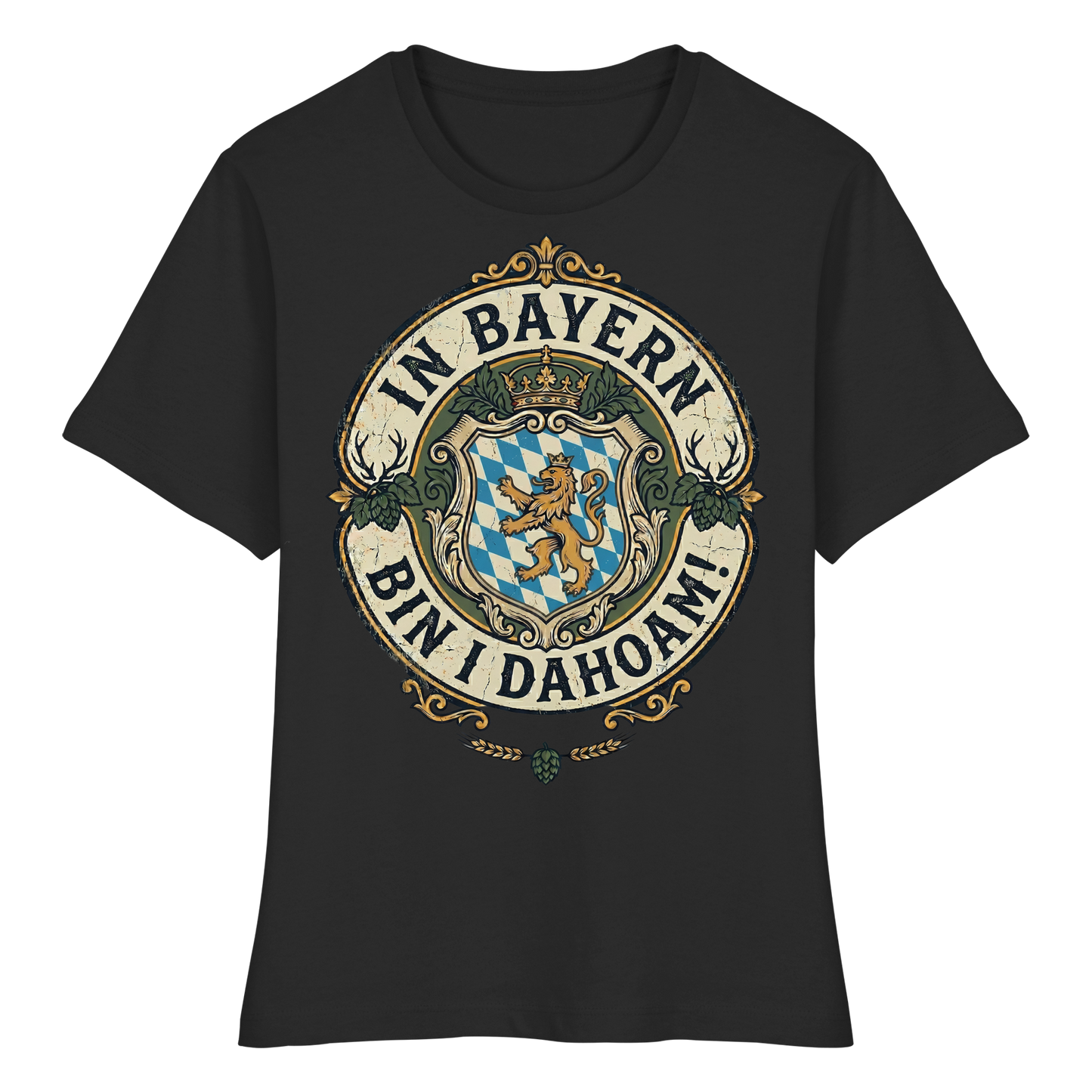 IN BAYERN BIN I DAHOAM! - Fitted Ladies Organic Shirt - BayrischerHumor