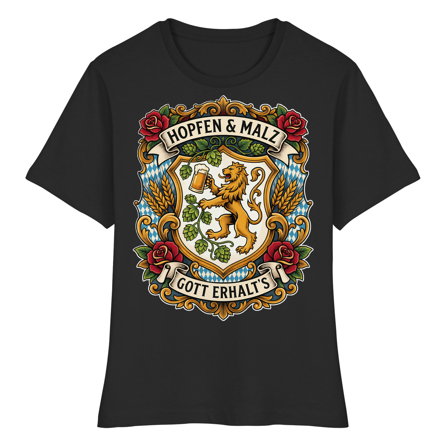 HOPFEN & MALZ - GOTT ERHALT`S - Fitted Ladies Organic Shirt - BayrischerHumor