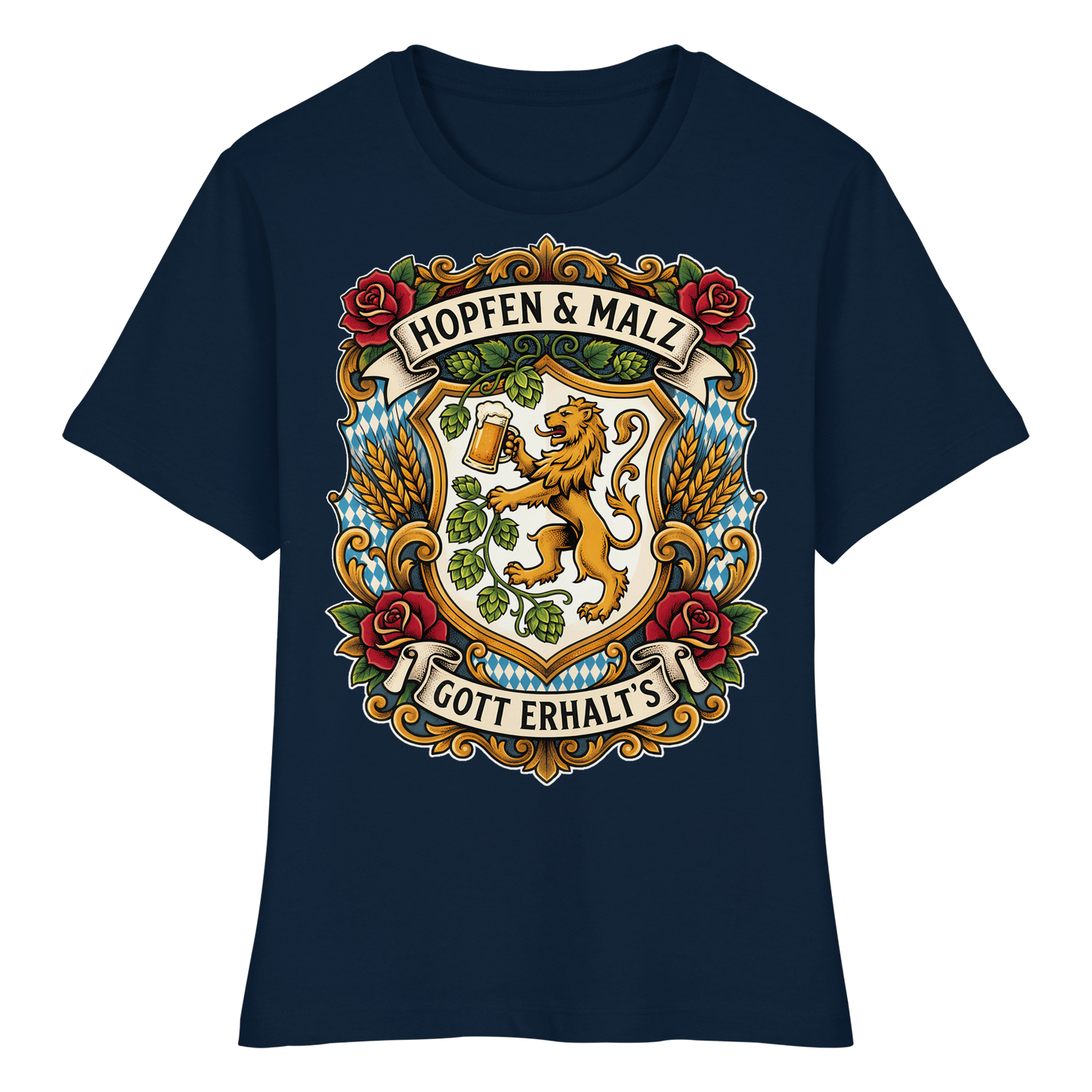 HOPFEN & MALZ - GOTT ERHALT`S - Fitted Ladies Organic Shirt - BayrischerHumor