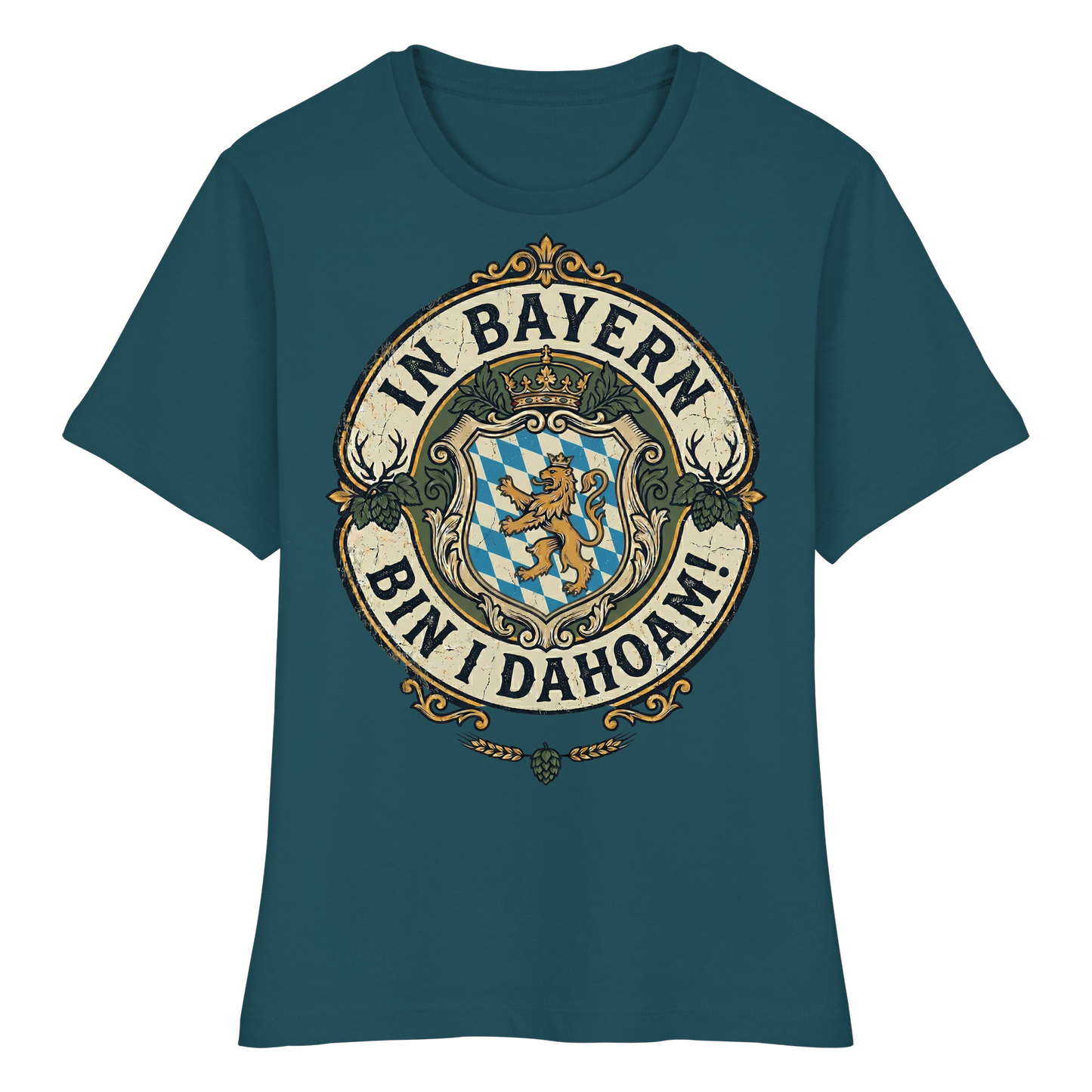 IN BAYERN BIN I DAHOAM! - Fitted Ladies Organic Shirt - BayrischerHumor