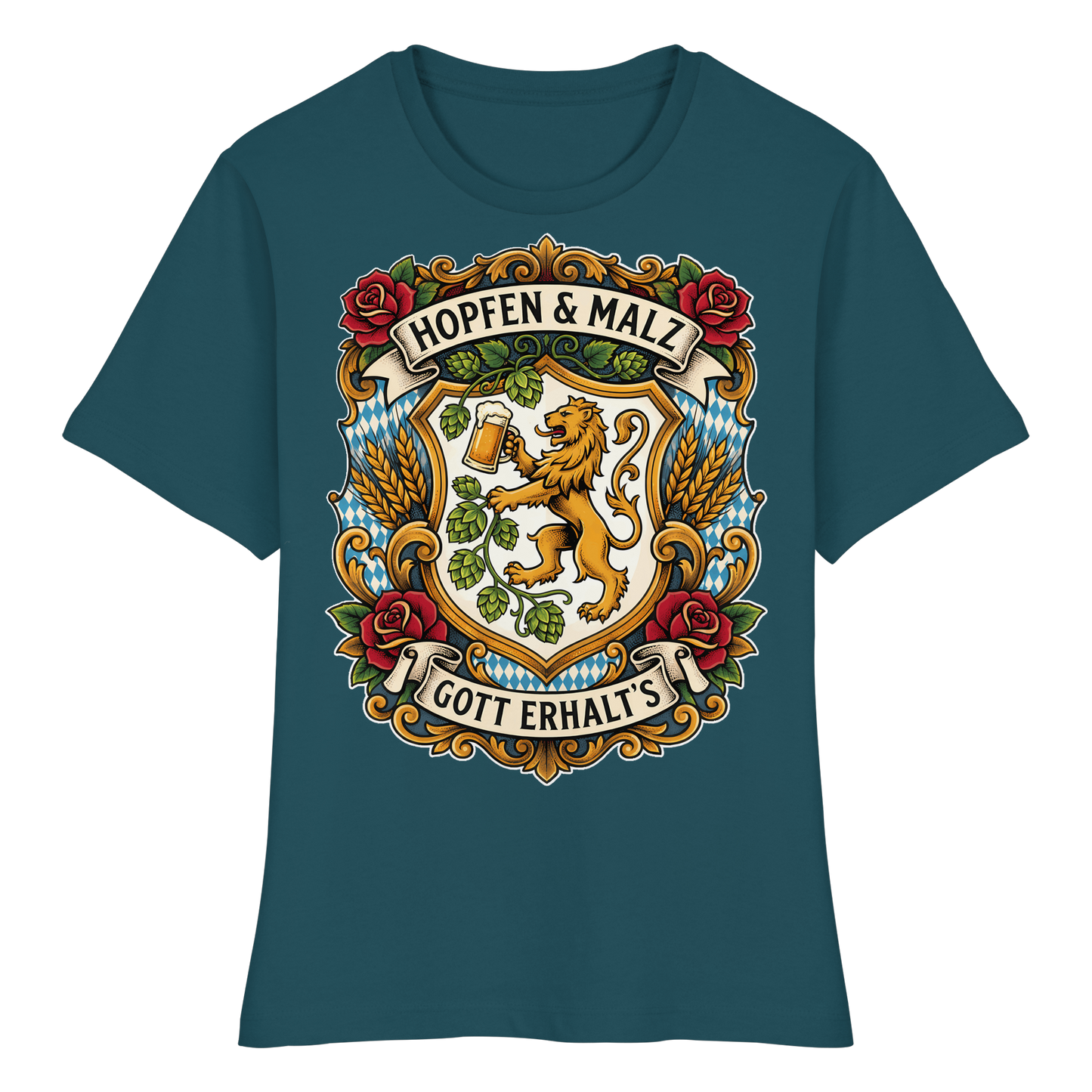 HOPFEN & MALZ - GOTT ERHALT`S - Fitted Ladies Organic Shirt - BayrischerHumor