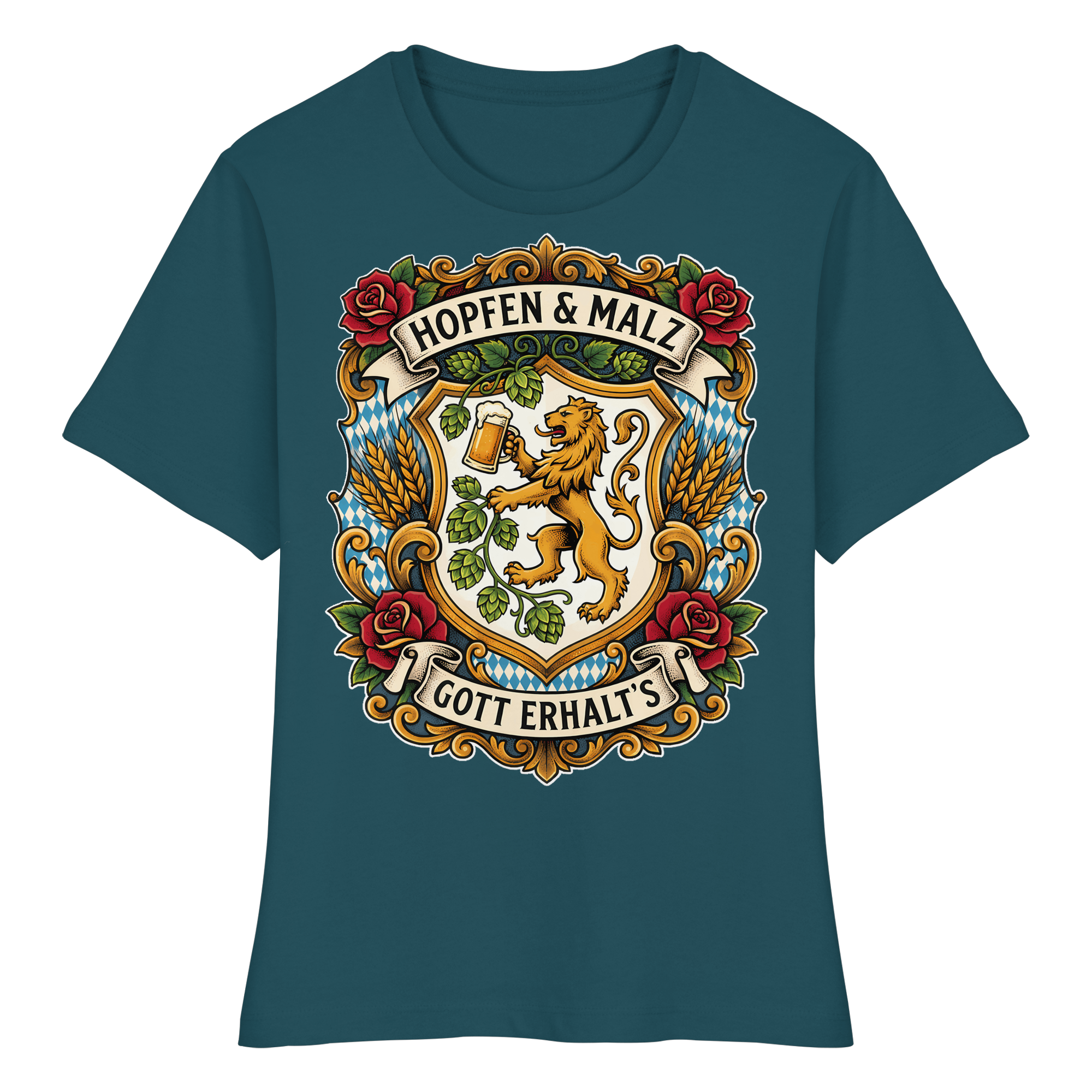 HOPFEN & MALZ - GOTT ERHALT`S - Fitted Ladies Organic Shirt - BayrischerHumor