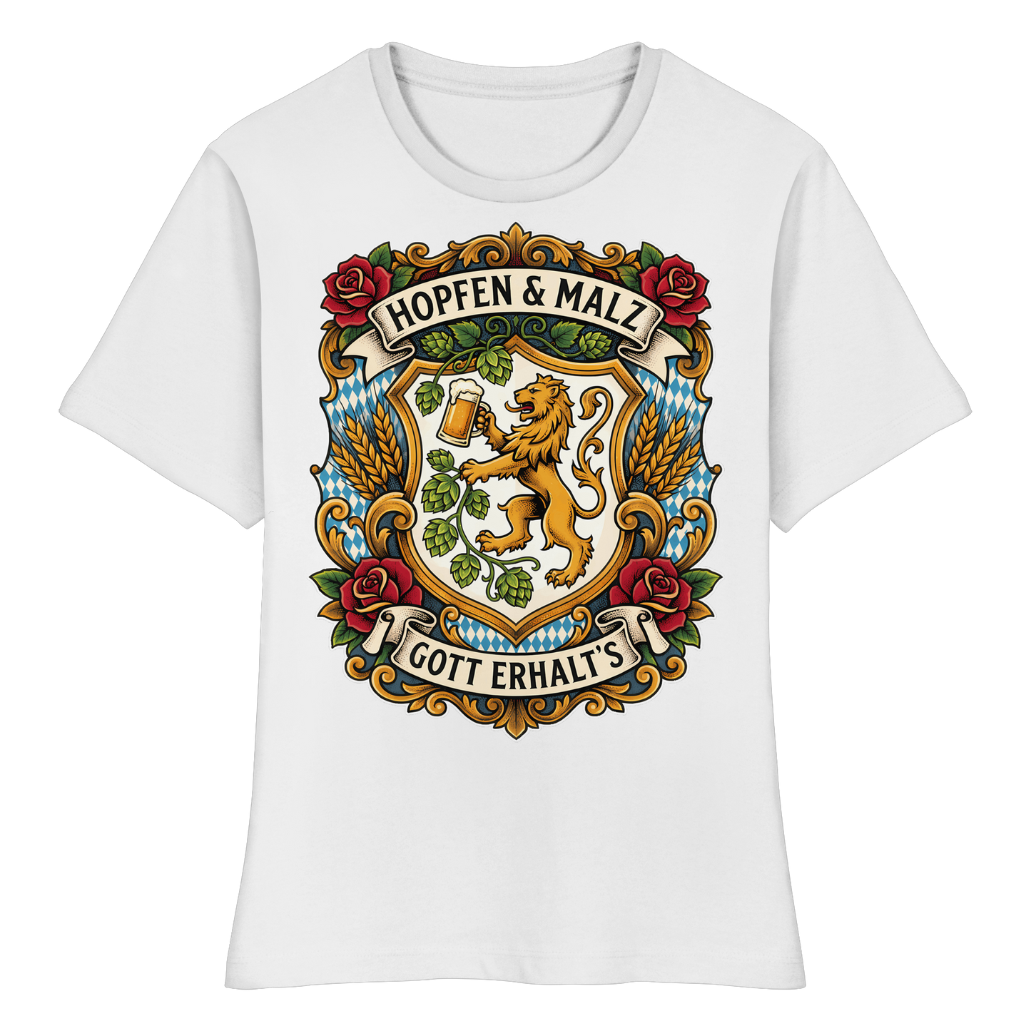 HOPFEN & MALZ - GOTT ERHALT`S - Fitted Ladies Organic Shirt - BayrischerHumor