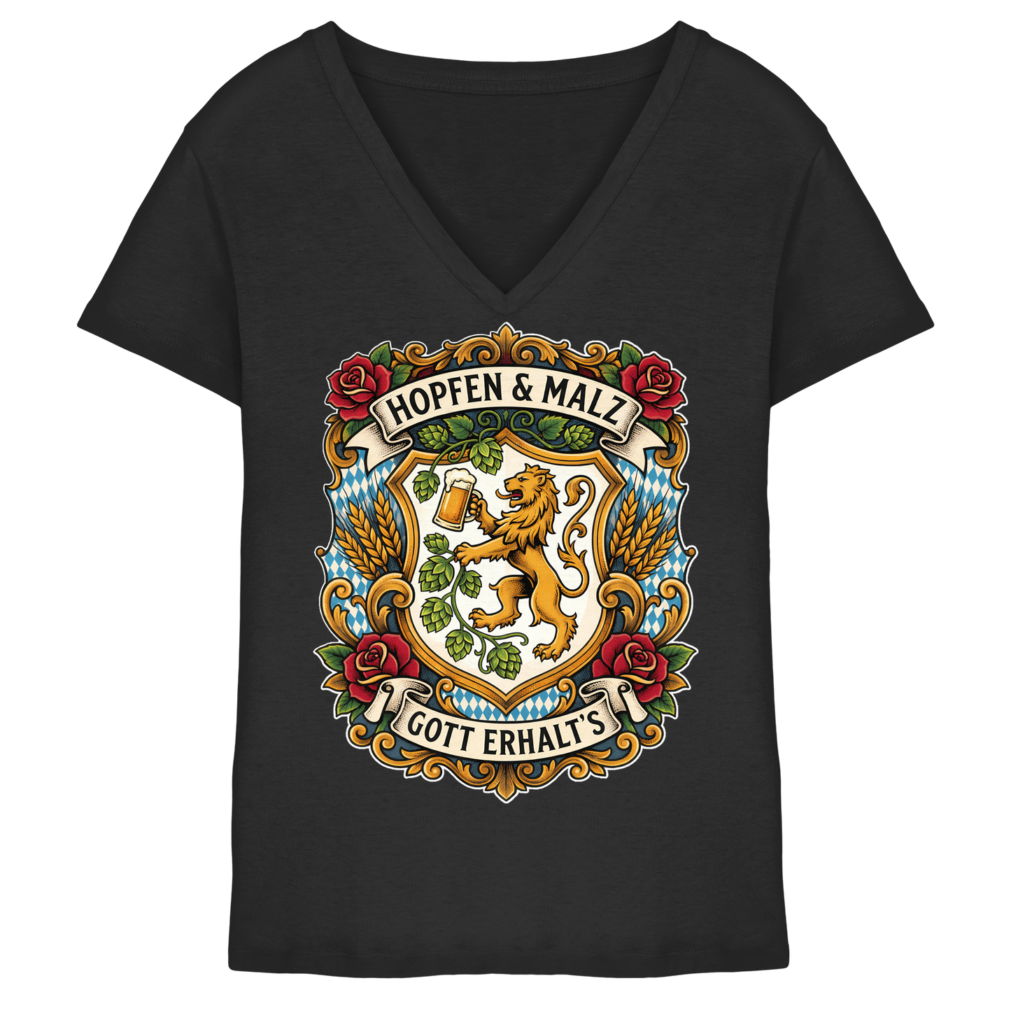HOPFEN & MALZ - GOTT ERHALT`S - Ladies V-Neck Shirt - BayrischerHumor