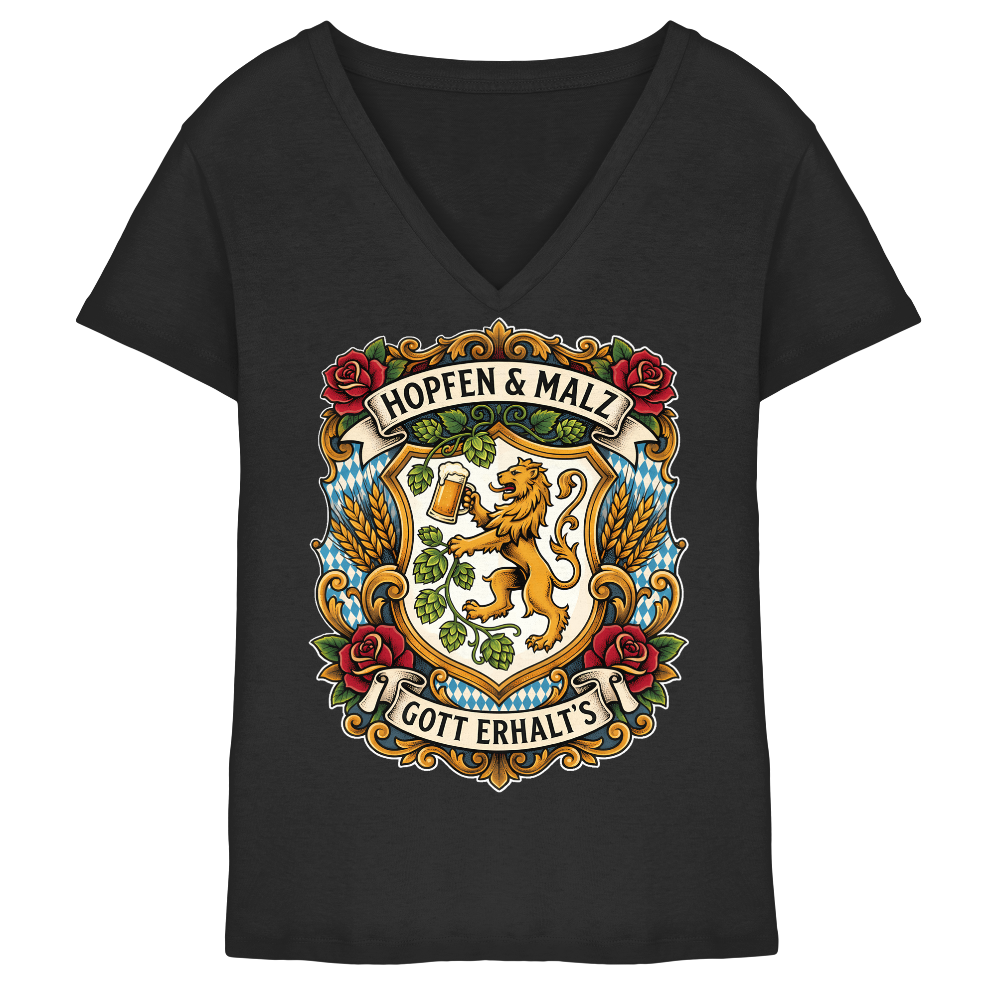 HOPFEN & MALZ - GOTT ERHALT`S - Ladies V-Neck Shirt - BayrischerHumor