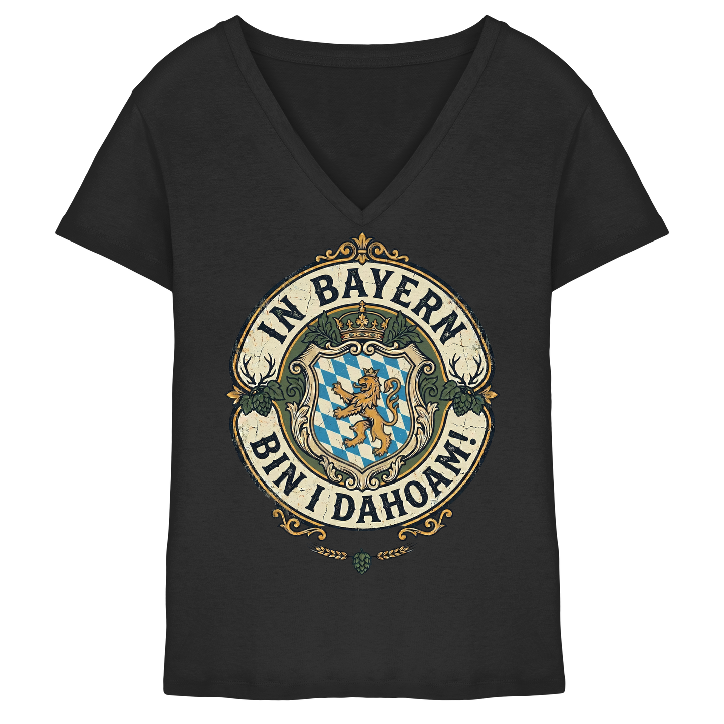 IN BAYERN BIN I DAHOAM! - Ladies V-Neck Shirt - BayrischerHumor