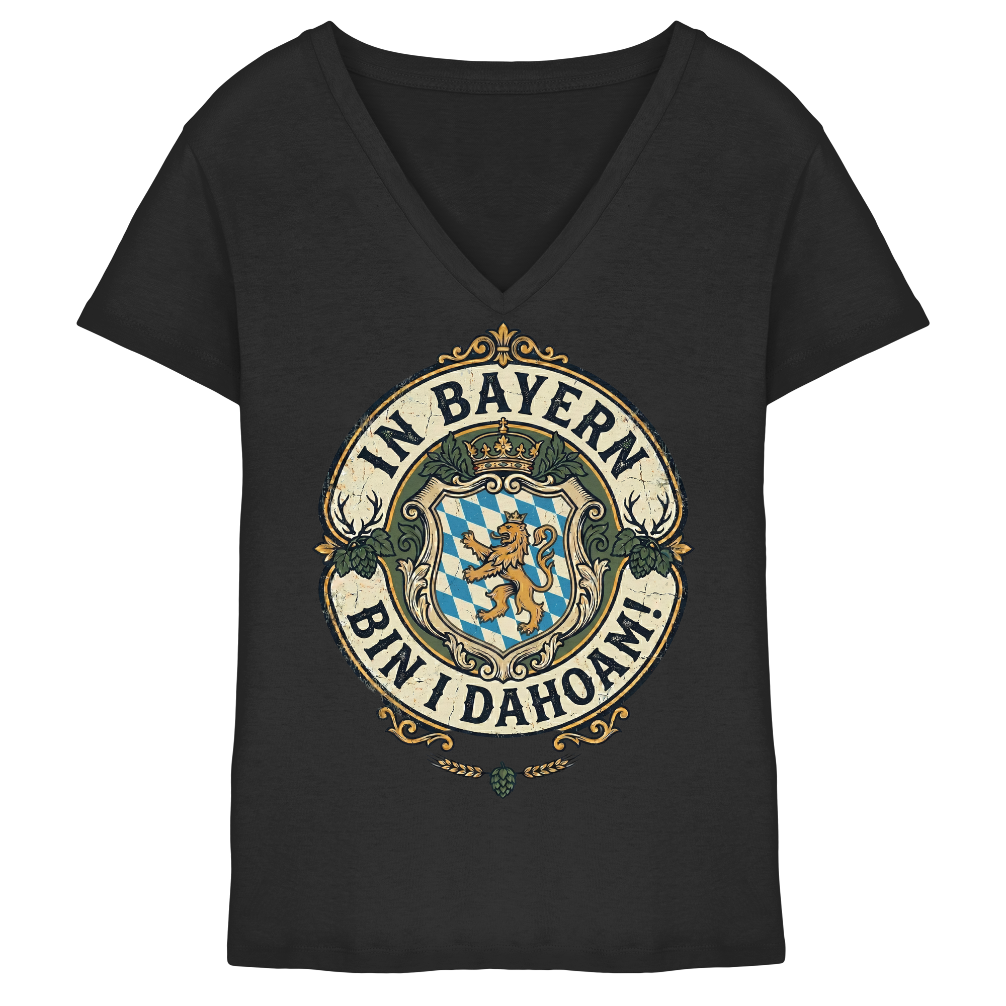IN BAYERN BIN I DAHOAM! - Ladies V-Neck Shirt - BayrischerHumor