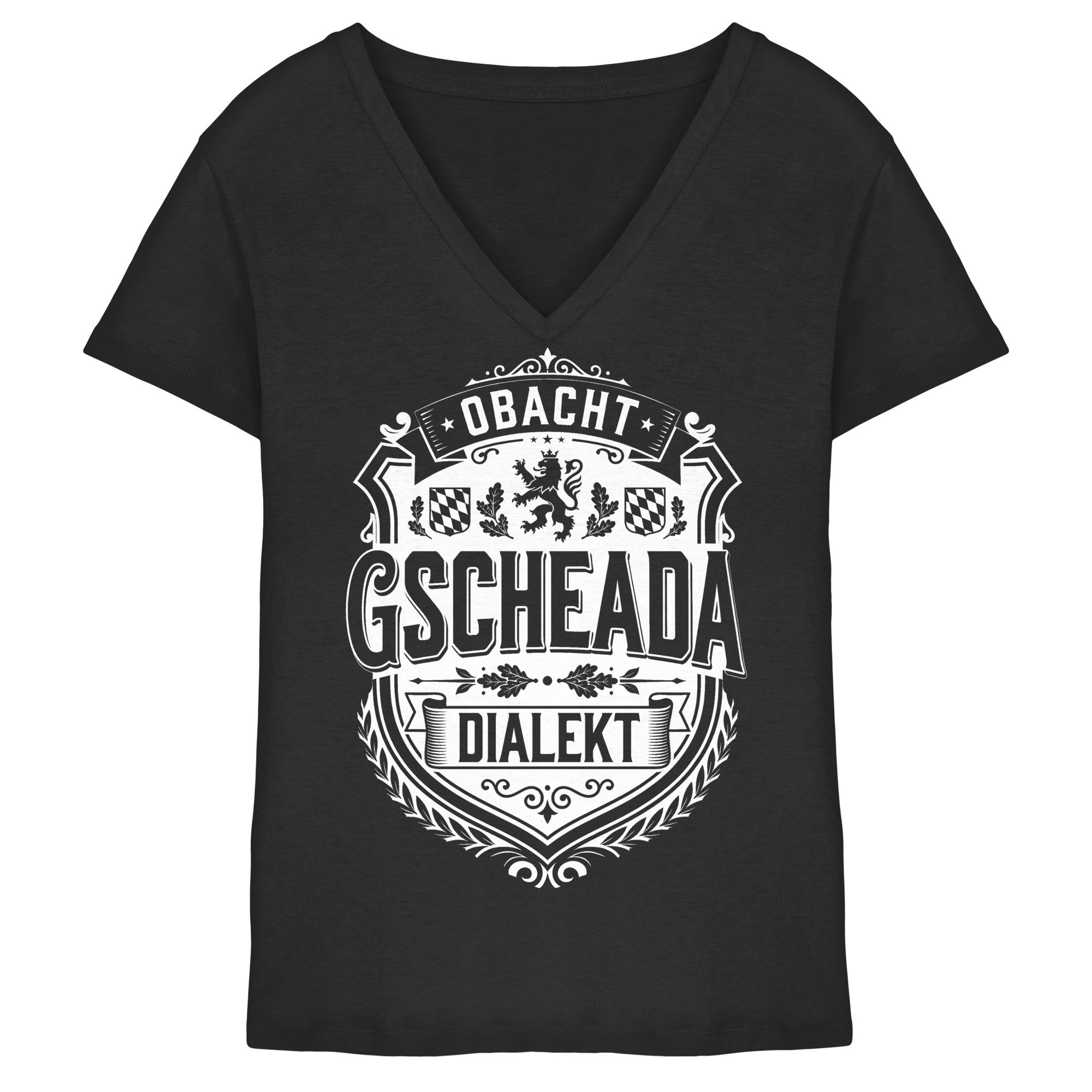 OBACHT GSCHEADA DIALEKT - Ladies V-Neck Shirt - BayrischerHumor