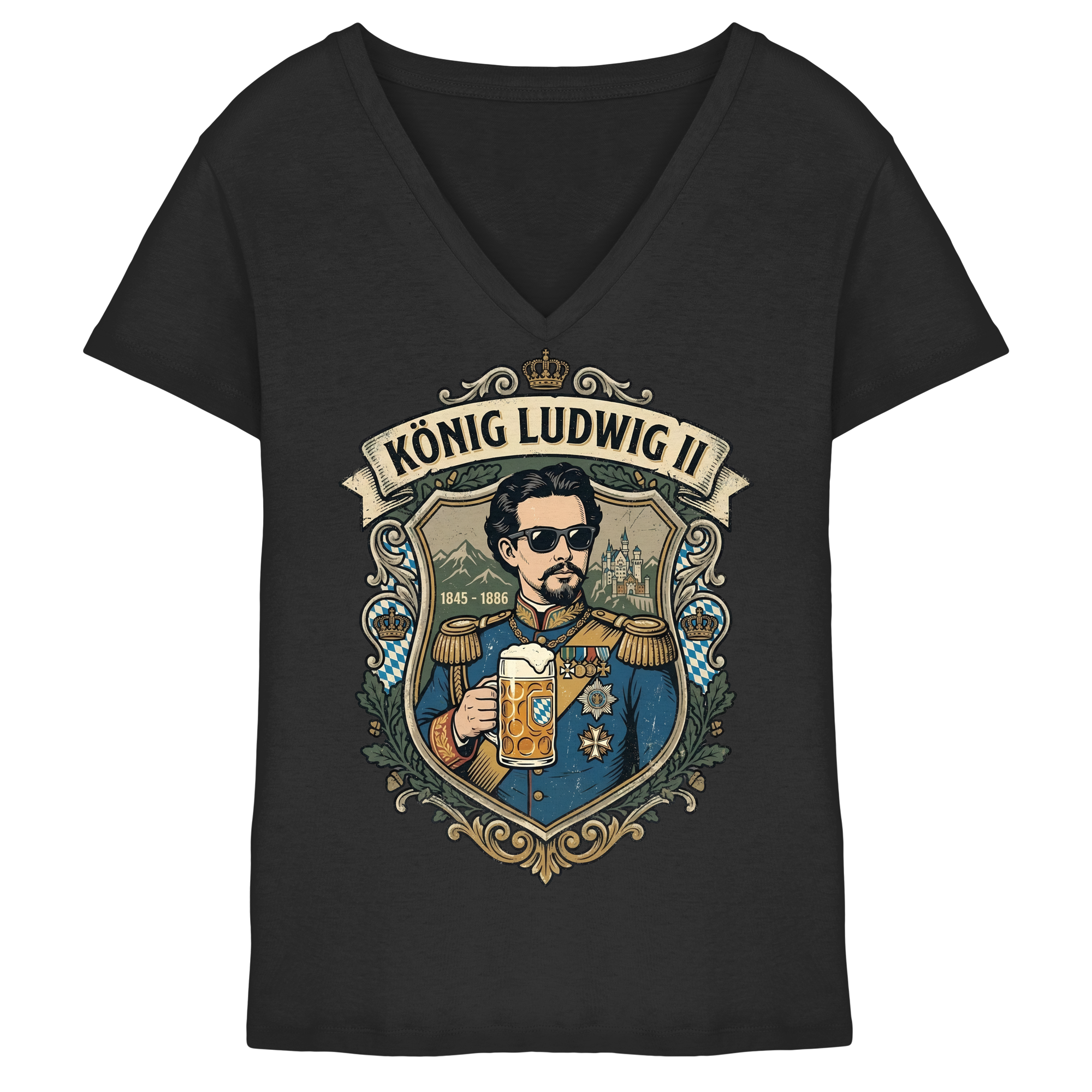KÖNIG LUDWIG II - Ladies V-Neck Shirt - BayrischerHumor