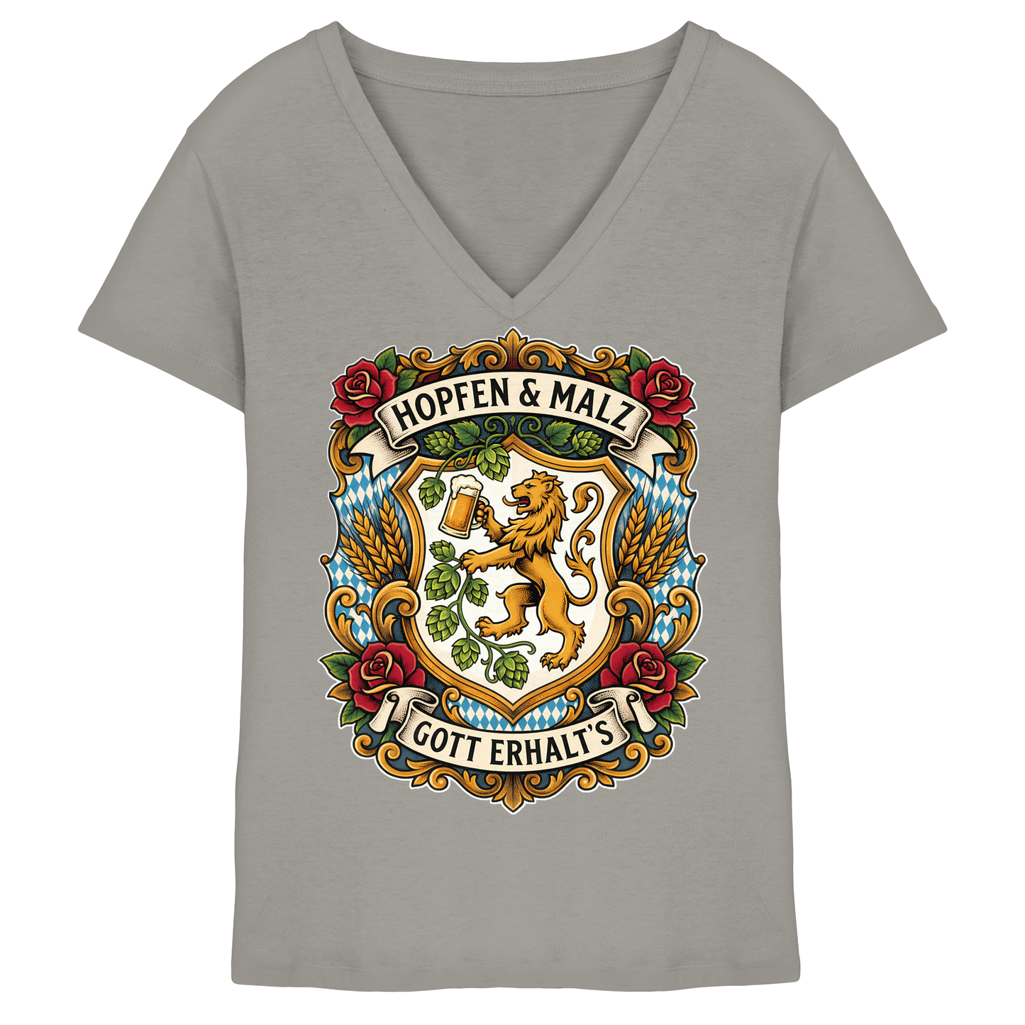 HOPFEN & MALZ - GOTT ERHALT`S - Ladies V-Neck Shirt - BayrischerHumor
