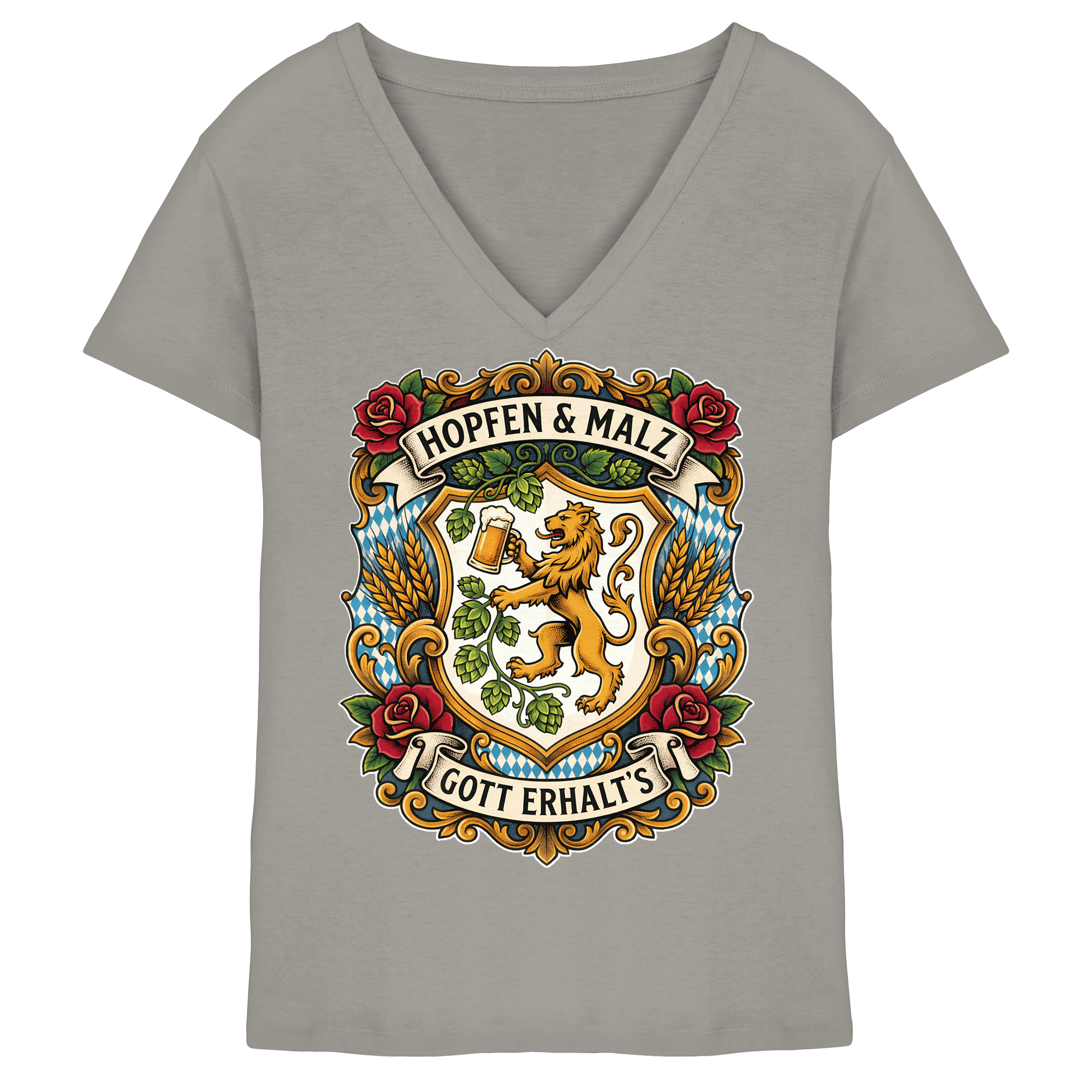 HOPFEN & MALZ - GOTT ERHALT`S - Ladies V-Neck Shirt - BayrischerHumor