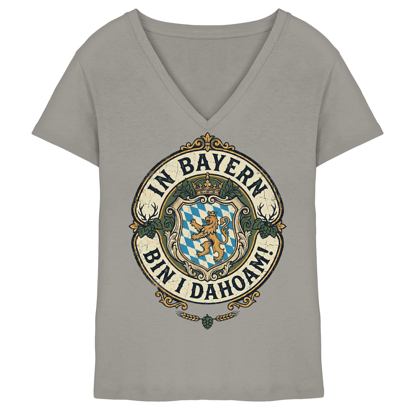 IN BAYERN BIN I DAHOAM! - Ladies V-Neck Shirt - BayrischerHumor