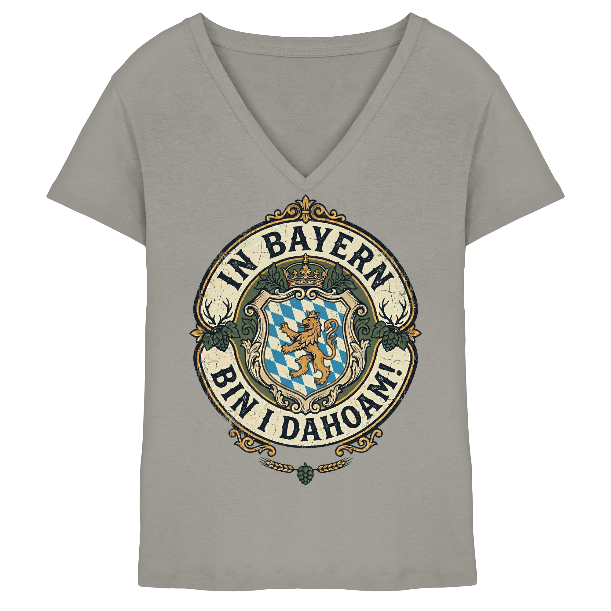 IN BAYERN BIN I DAHOAM! - Ladies V-Neck Shirt - BayrischerHumor