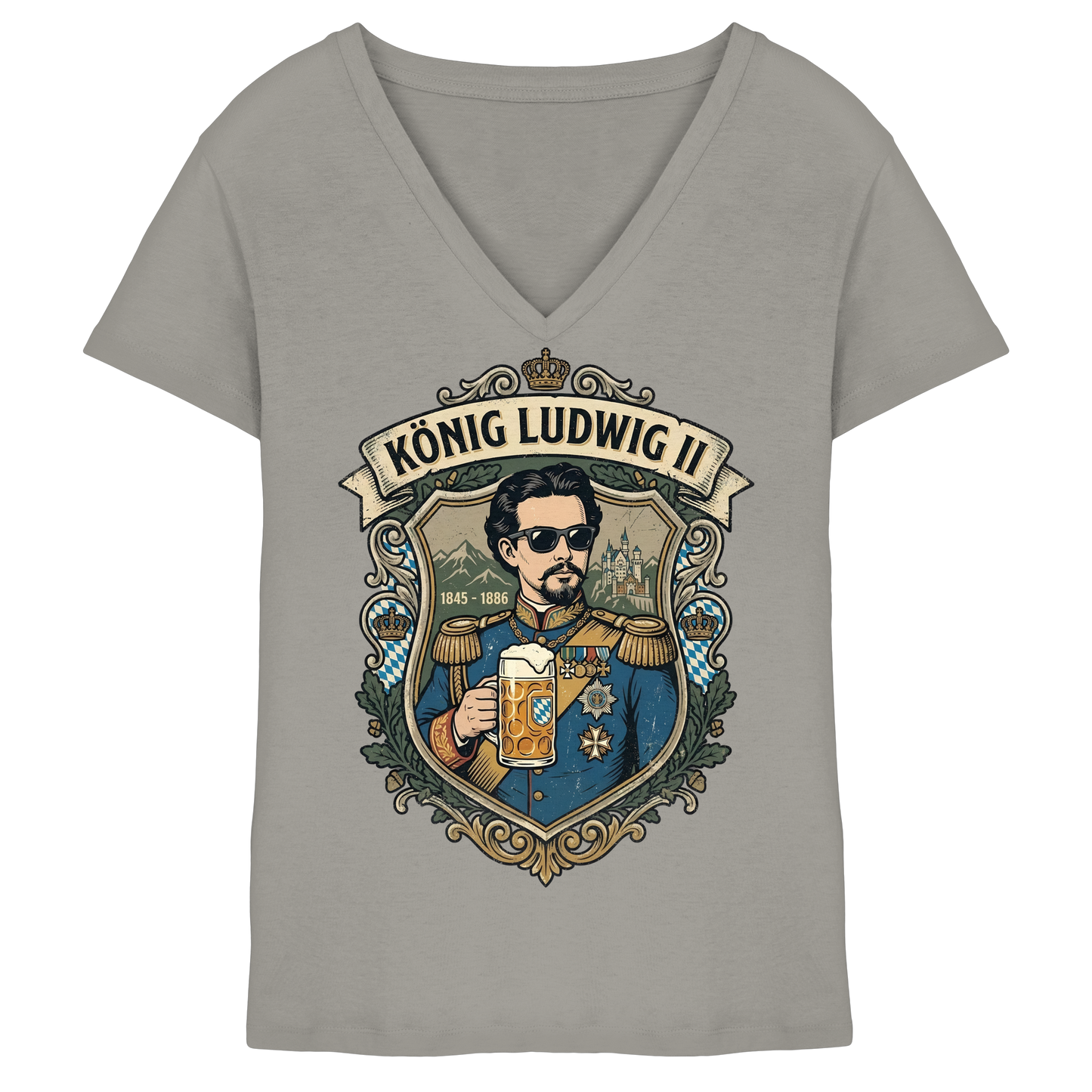 KÖNIG LUDWIG II - Ladies V-Neck Shirt - BayrischerHumor