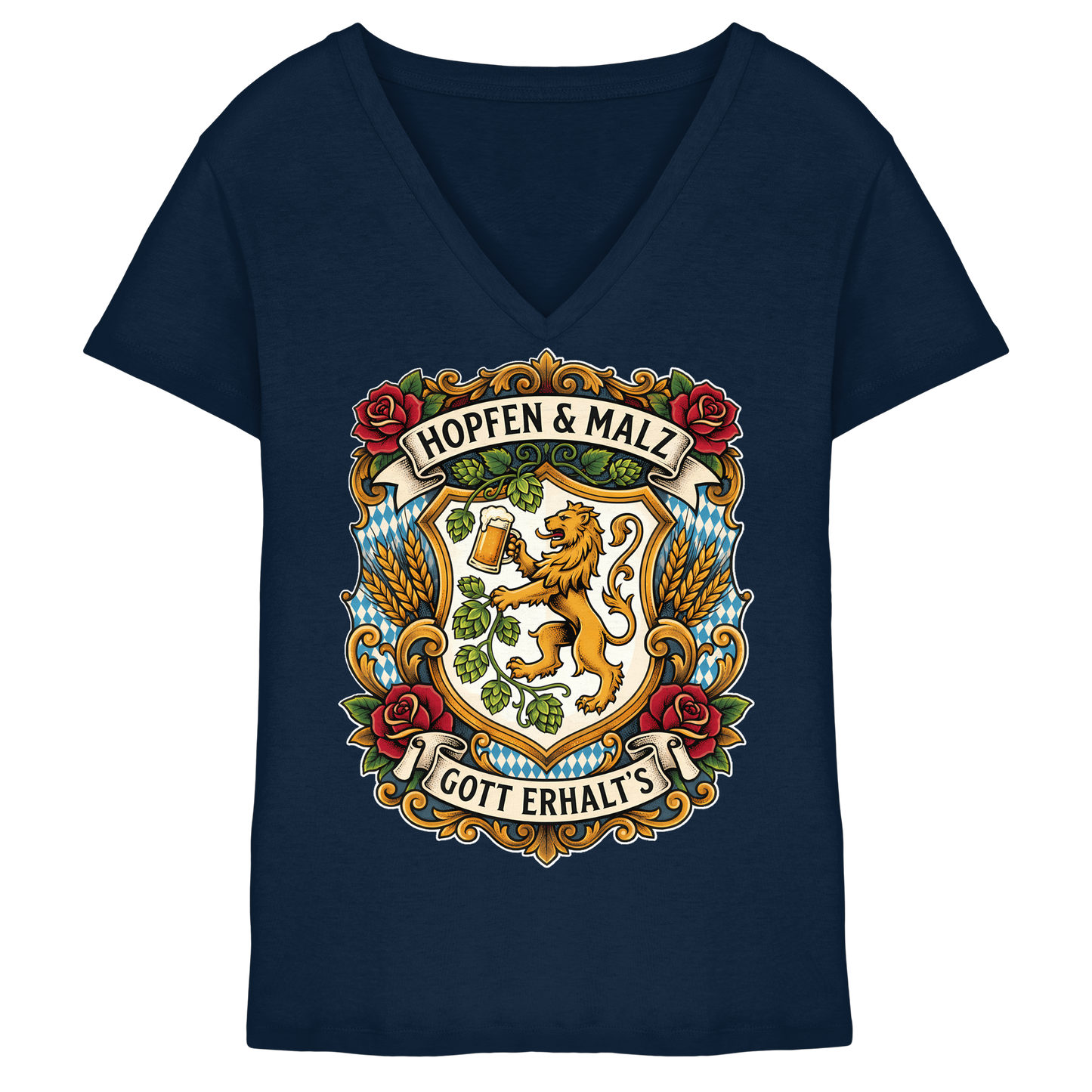 HOPFEN & MALZ - GOTT ERHALT`S - Ladies V-Neck Shirt - BayrischerHumor