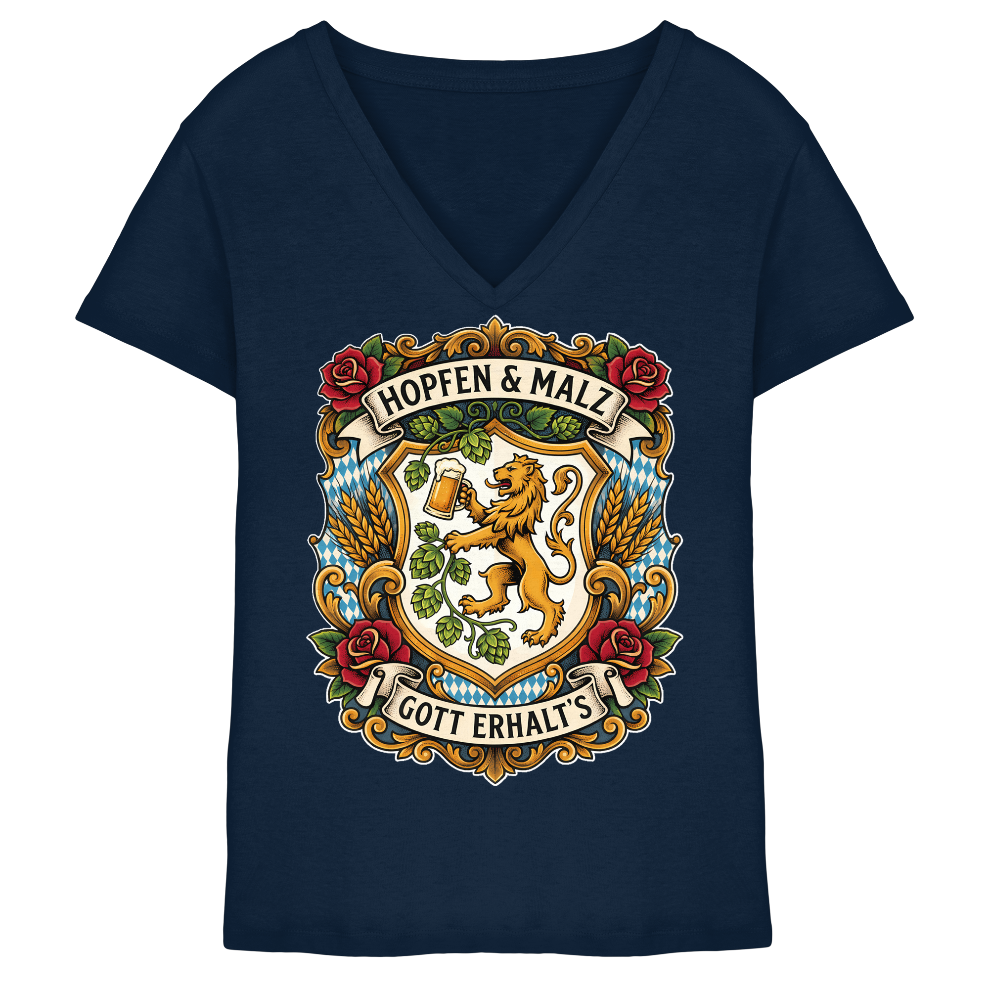 HOPFEN & MALZ - GOTT ERHALT`S - Ladies V-Neck Shirt - BayrischerHumor