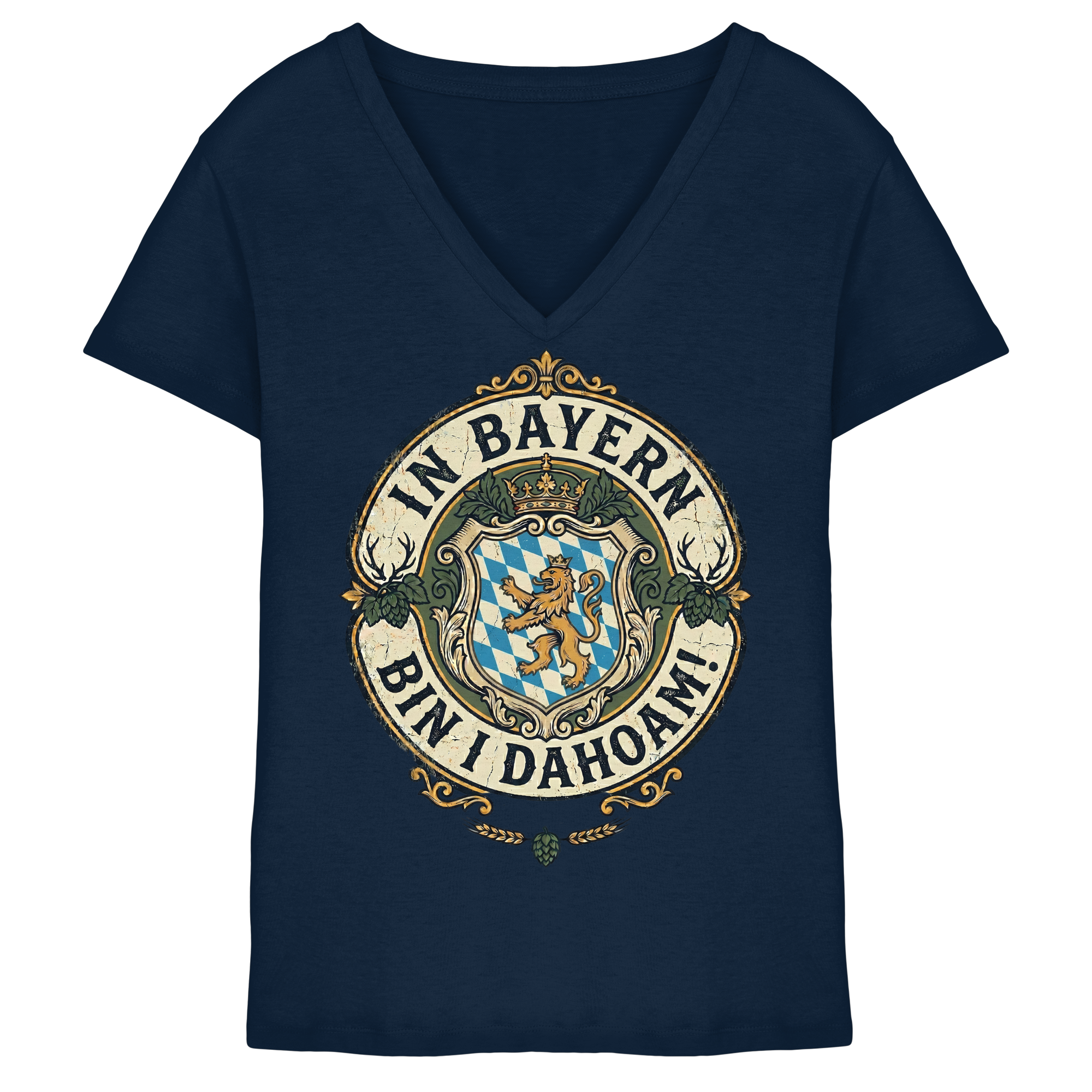 IN BAYERN BIN I DAHOAM! - Ladies V-Neck Shirt - BayrischerHumor