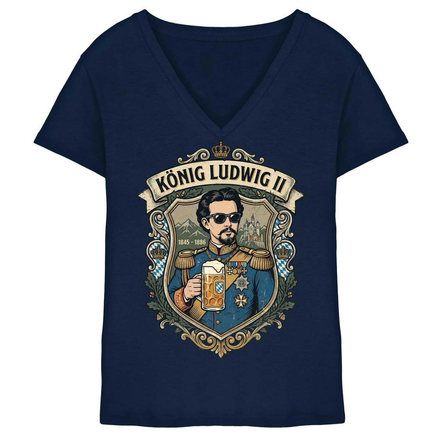 KÖNIG LUDWIG II - Ladies V-Neck Shirt - BayrischerHumor
