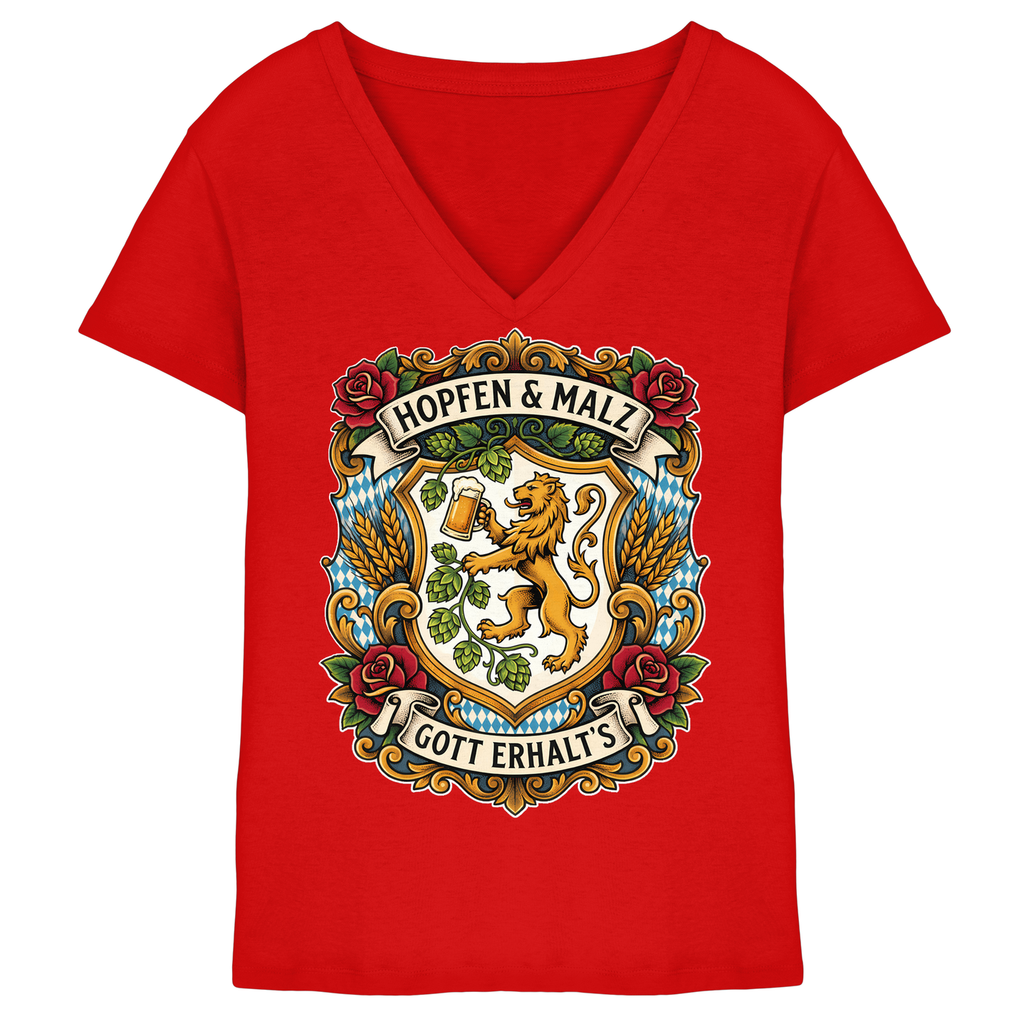 HOPFEN & MALZ - GOTT ERHALT`S - Ladies V-Neck Shirt - BayrischerHumor