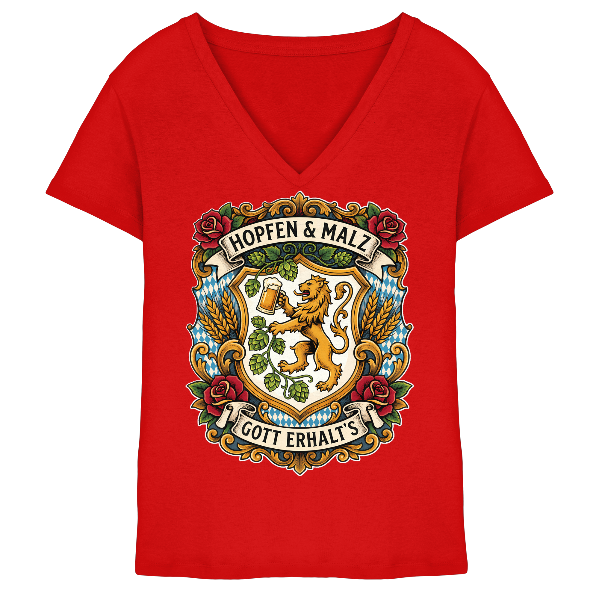 HOPFEN & MALZ - GOTT ERHALT`S - Ladies V-Neck Shirt - BayrischerHumor
