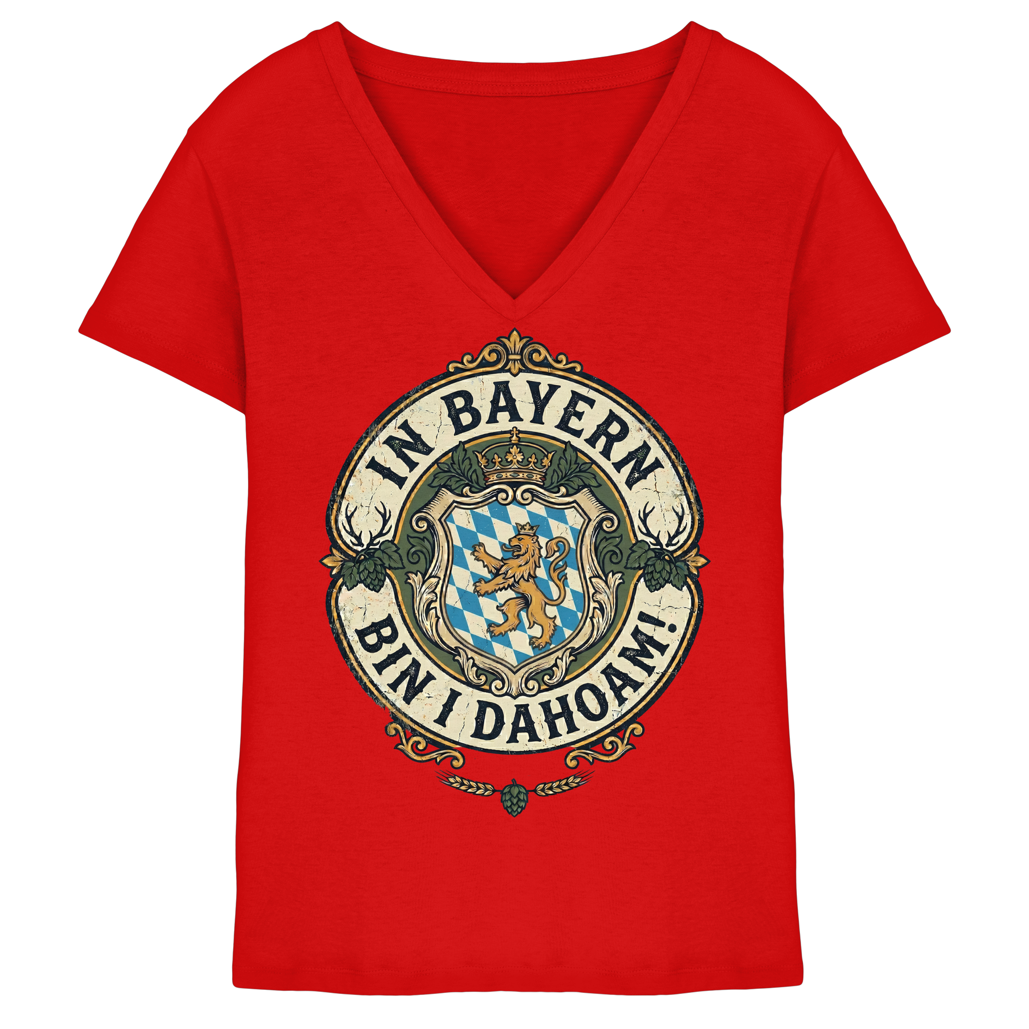 IN BAYERN BIN I DAHOAM! - Ladies V-Neck Shirt - BayrischerHumor