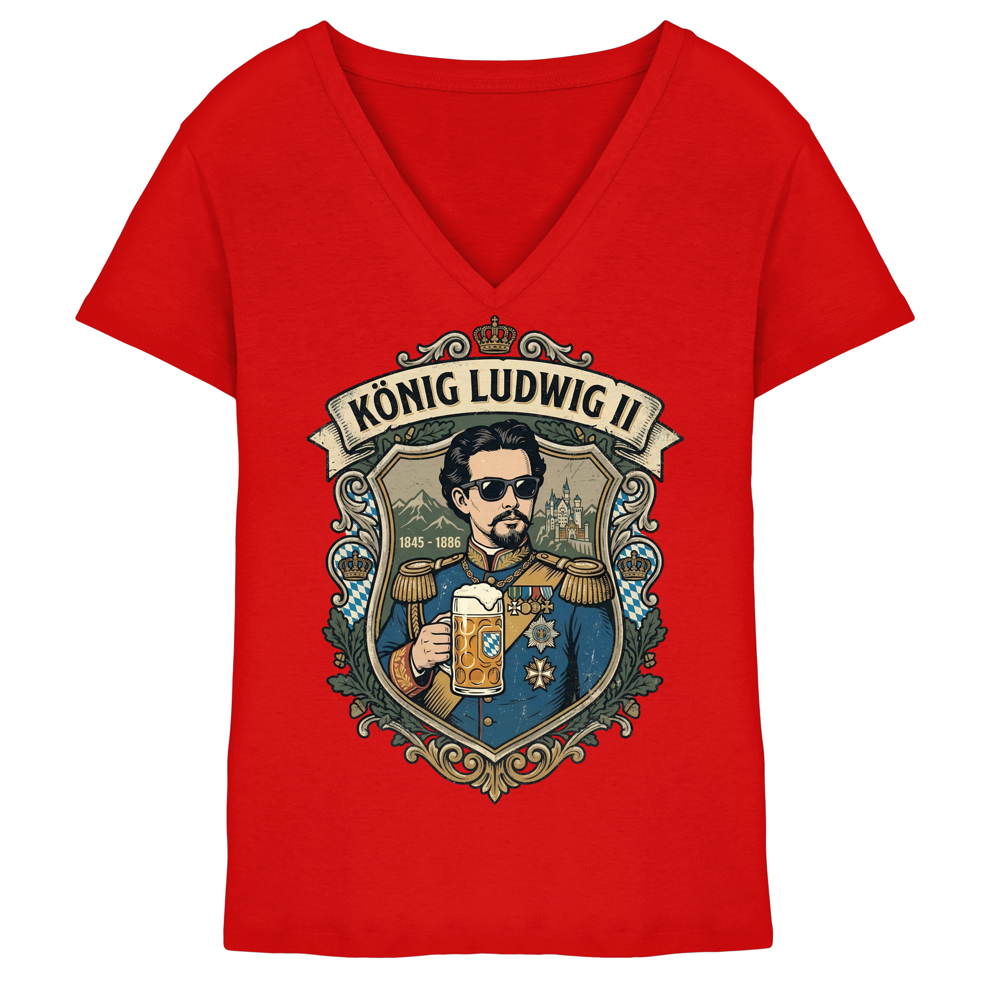 KÖNIG LUDWIG II - Ladies V-Neck Shirt - BayrischerHumor