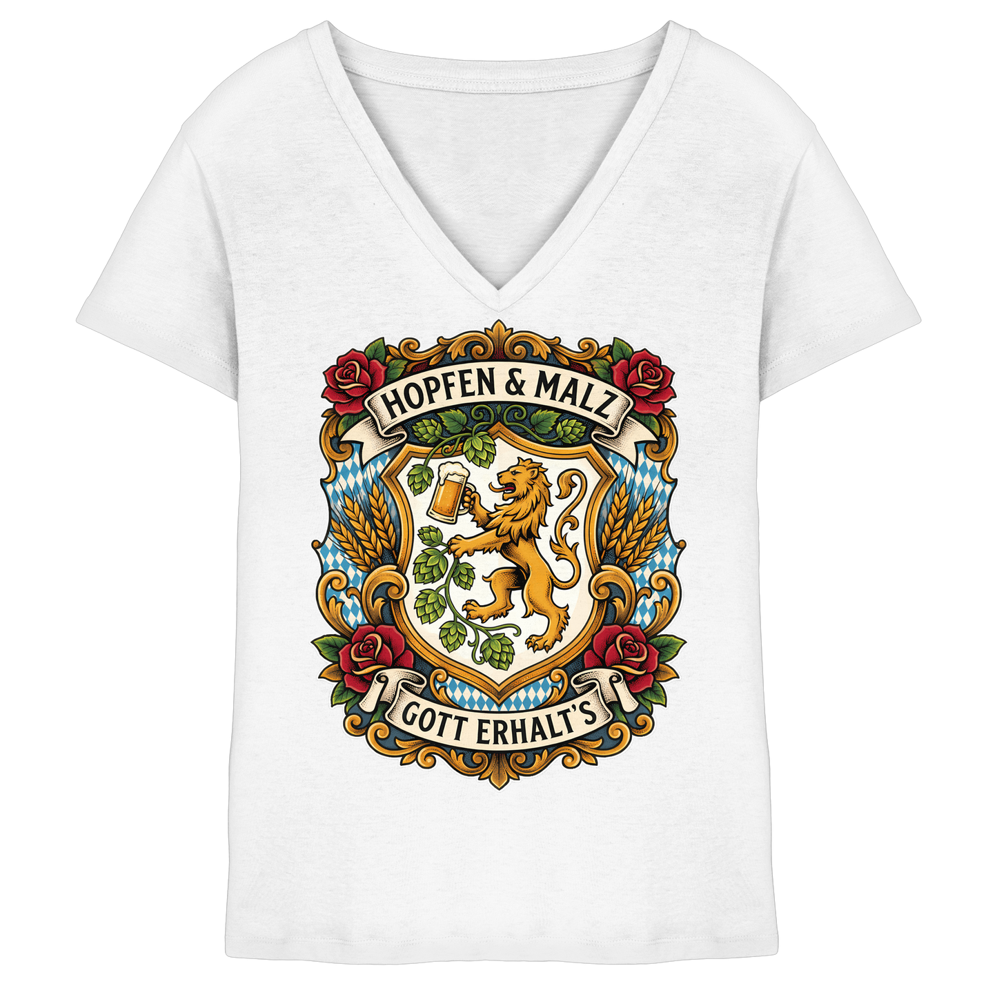 HOPFEN & MALZ - GOTT ERHALT`S - Ladies V-Neck Shirt - BayrischerHumor