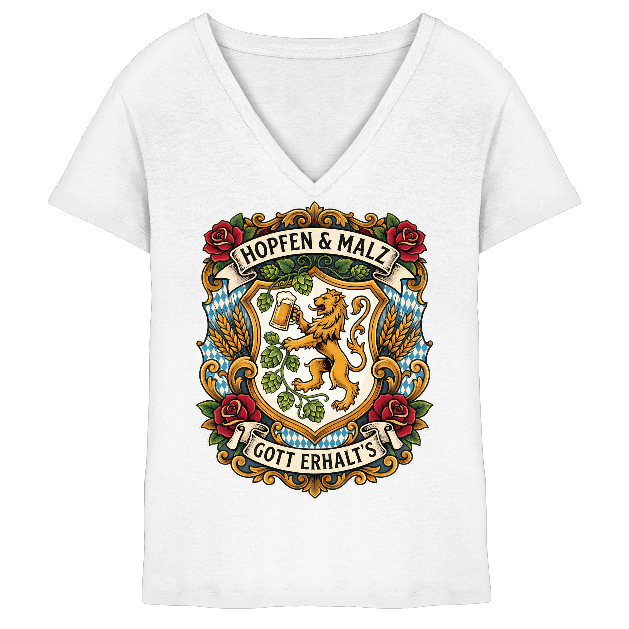 HOPFEN & MALZ - GOTT ERHALT`S - Ladies V-Neck Shirt - BayrischerHumor