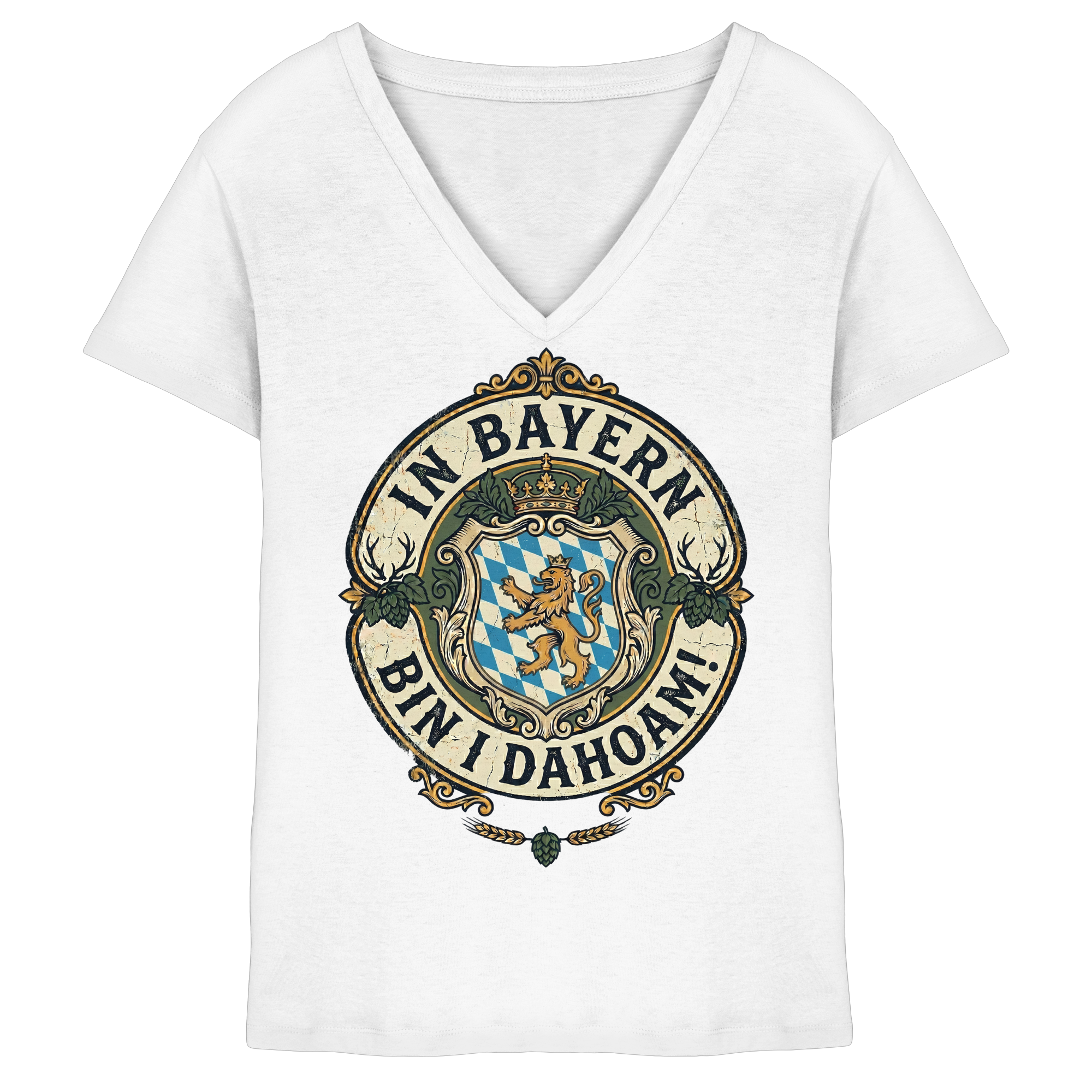 IN BAYERN BIN I DAHOAM! - Ladies V-Neck Shirt - BayrischerHumor