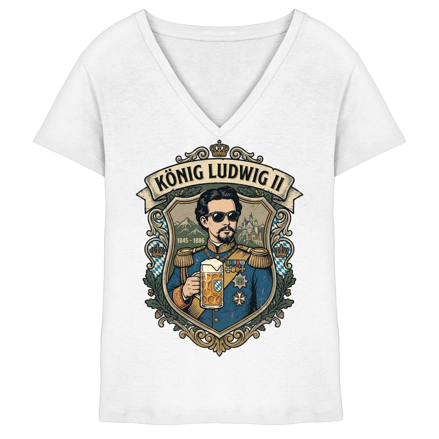 KÖNIG LUDWIG II - Ladies V-Neck Shirt - BayrischerHumor