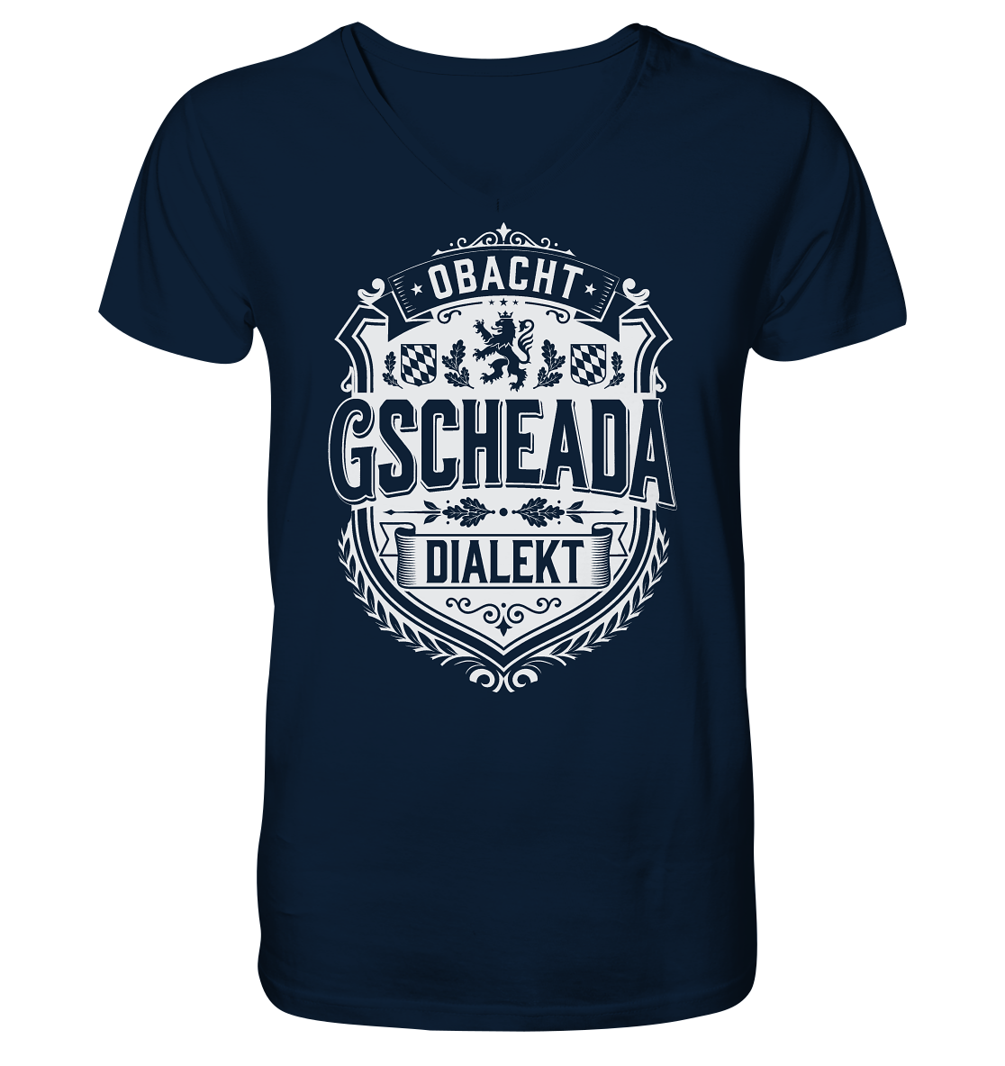 OBACHT GSCHEADA DIALEKT - Mens Organic V-Neck Shirt - BayrischerHumor