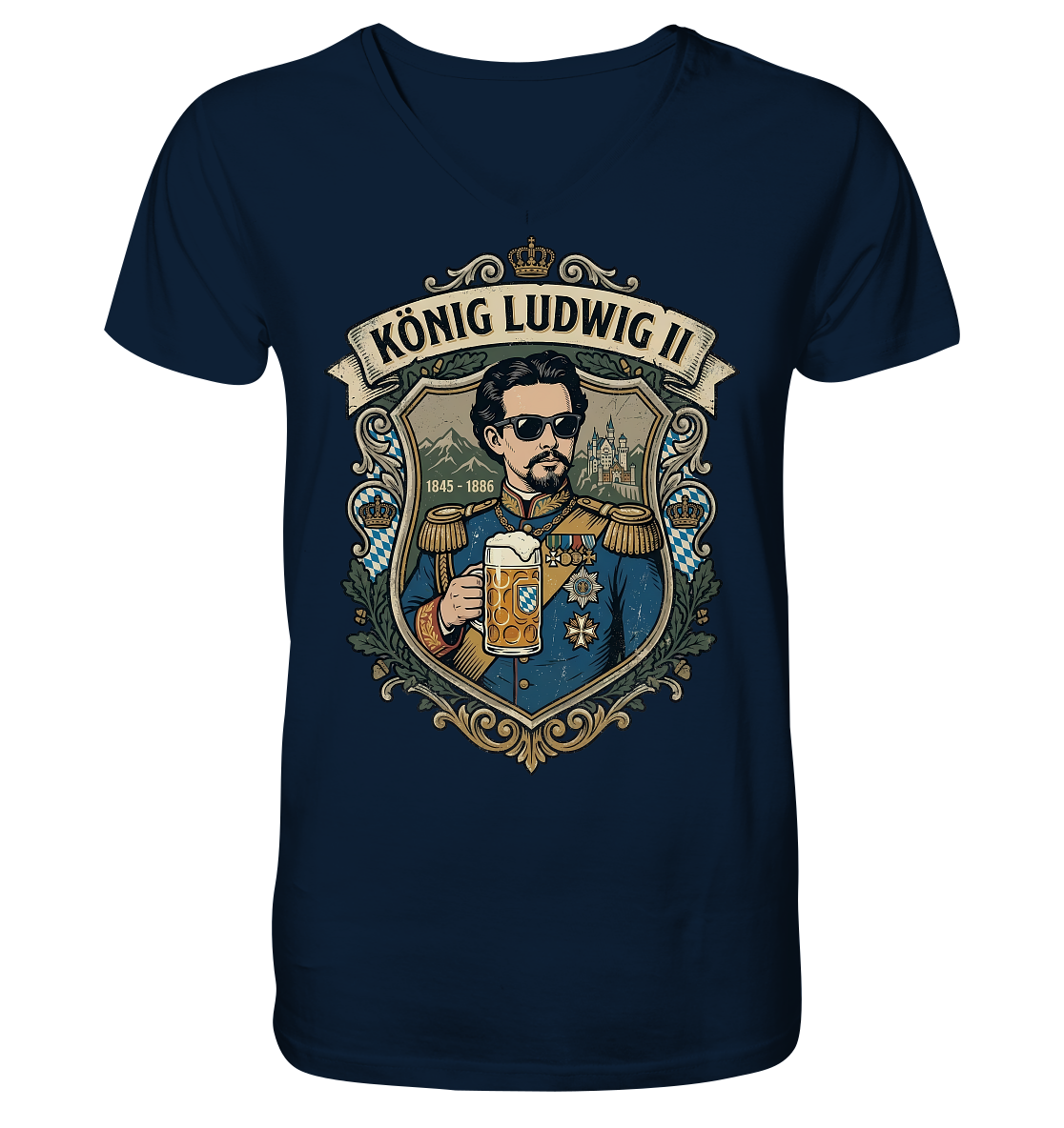 KÖNIG LUDWIG II - Mens Organic V-Neck Shirt - BayrischerHumor