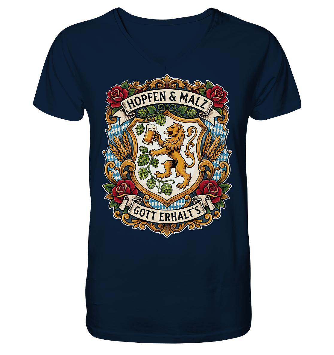 HOPFEN & MALZ - GOTT ERHALT`S - Mens Organic V-Neck Shirt - BayrischerHumor