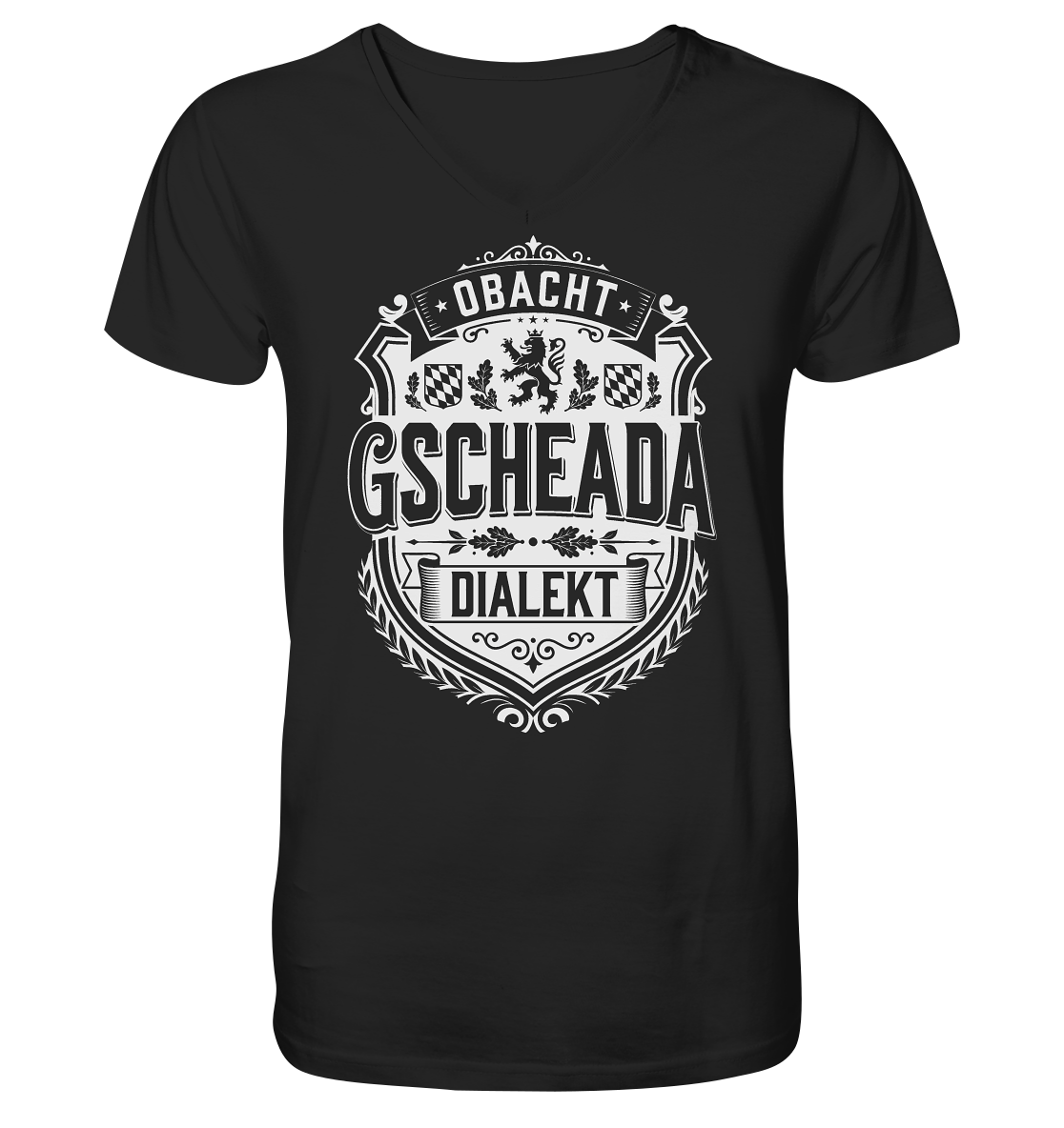 OBACHT GSCHEADA DIALEKT - Mens Organic V-Neck Shirt - BayrischerHumor