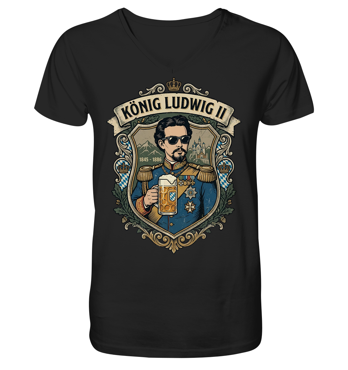 KÖNIG LUDWIG II - Mens Organic V-Neck Shirt - BayrischerHumor