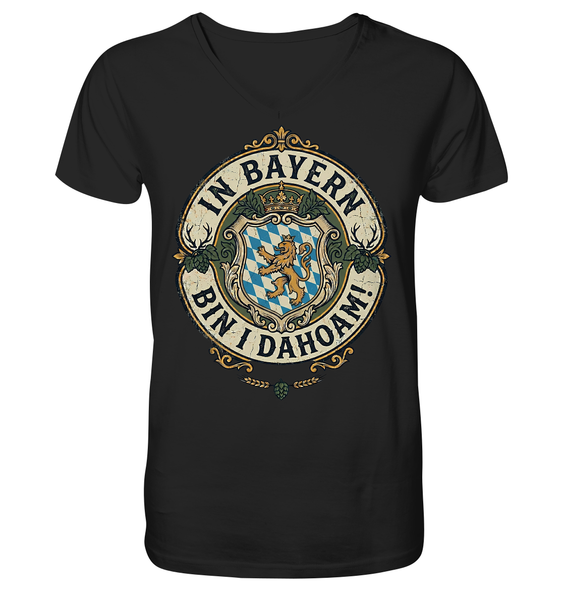 IN BAYERN BIN I DAHOAM! - Mens Organic V-Neck Shirt - BayrischerHumor