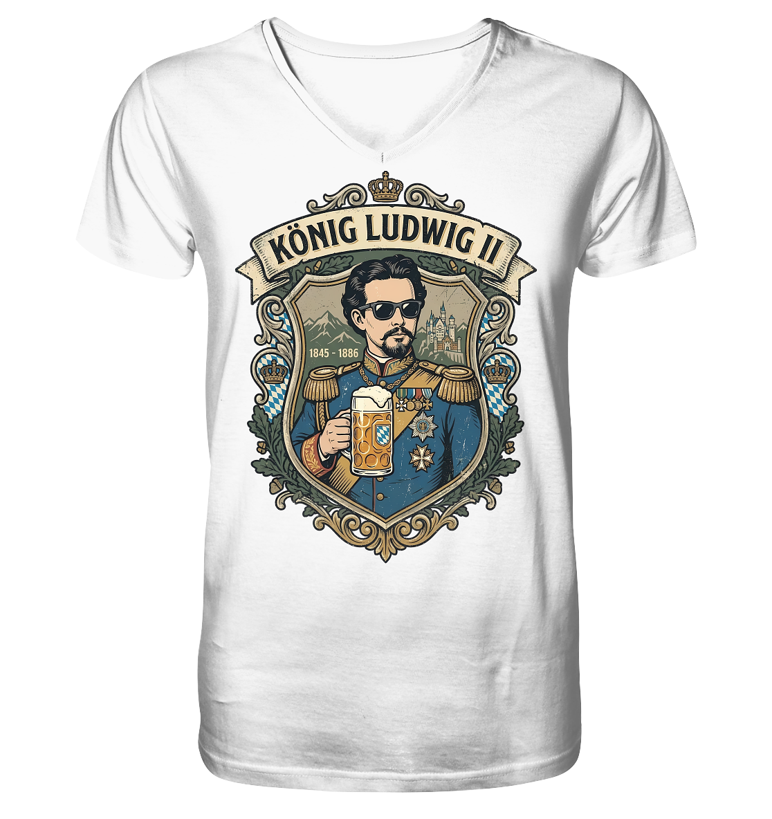 KÖNIG LUDWIG II - Mens Organic V-Neck Shirt - BayrischerHumor