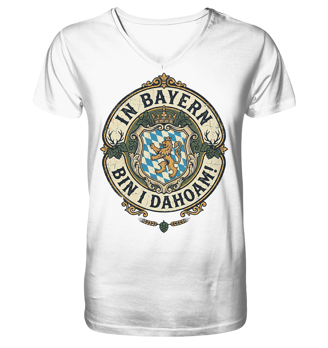 IN BAYERN BIN I DAHOAM! - Mens Organic V-Neck Shirt - BayrischerHumor
