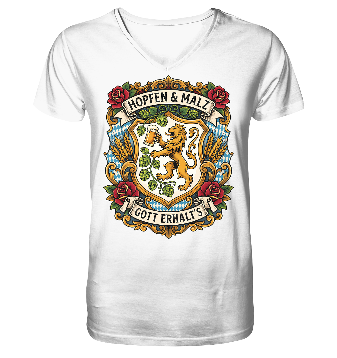 HOPFEN & MALZ - GOTT ERHALT`S - Mens Organic V-Neck Shirt - BayrischerHumor
