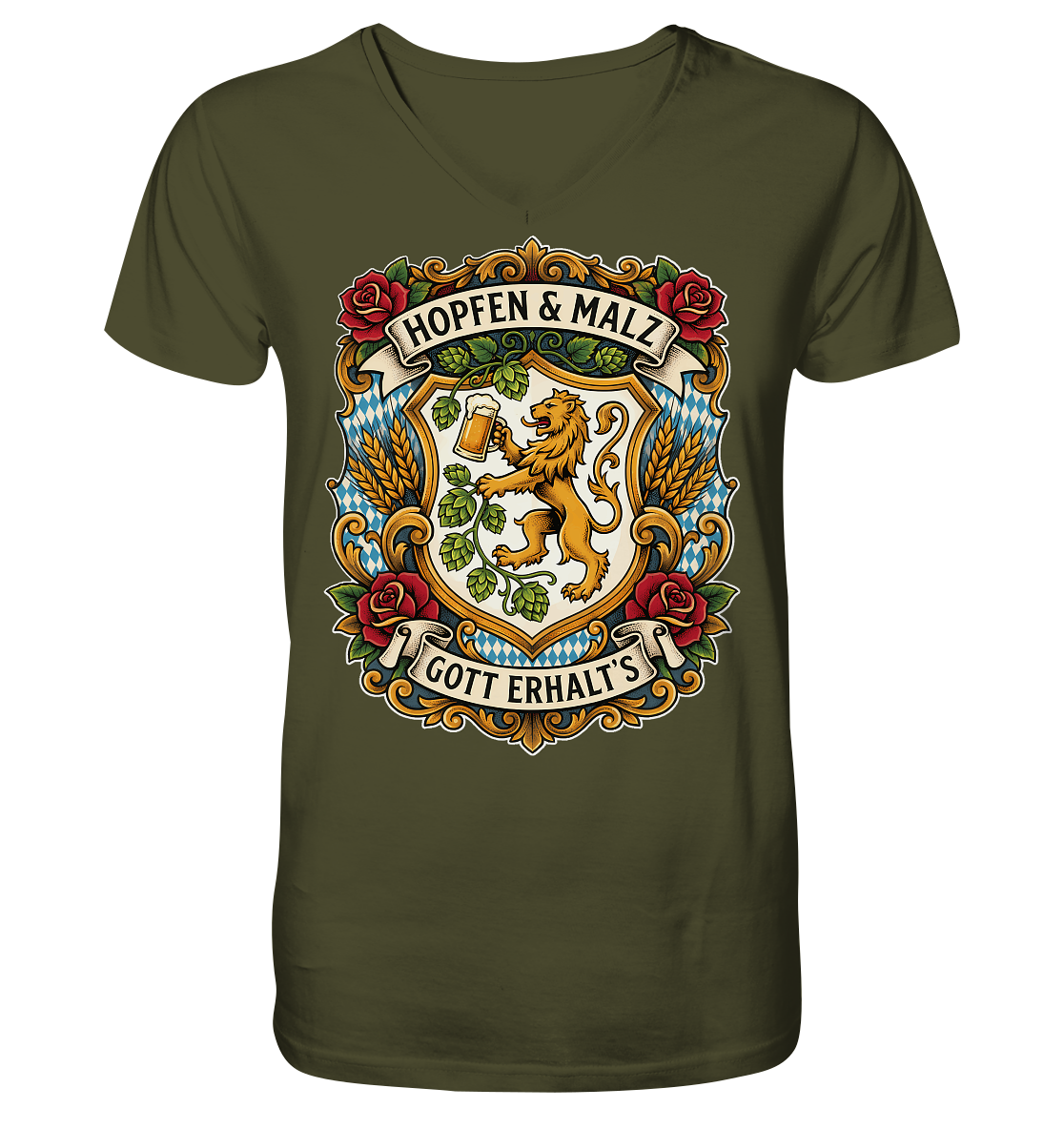 HOPFEN & MALZ - GOTT ERHALT`S - V-Neck Shirt - BayrischerHumor