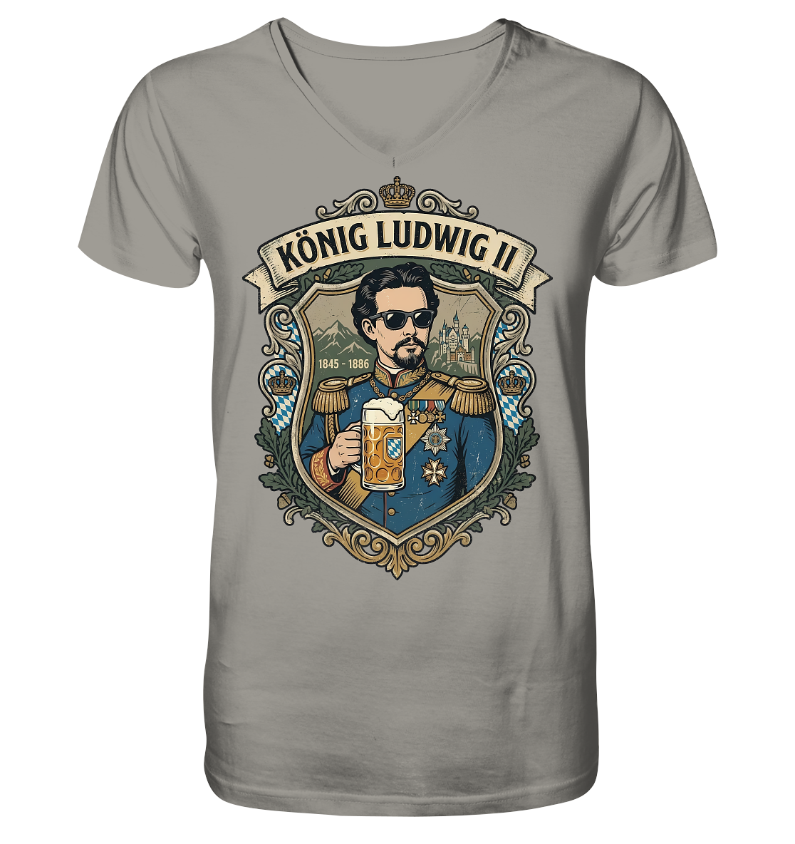KÖNIG LUDWIG II - V-Neck Shirt - BayrischerHumor
