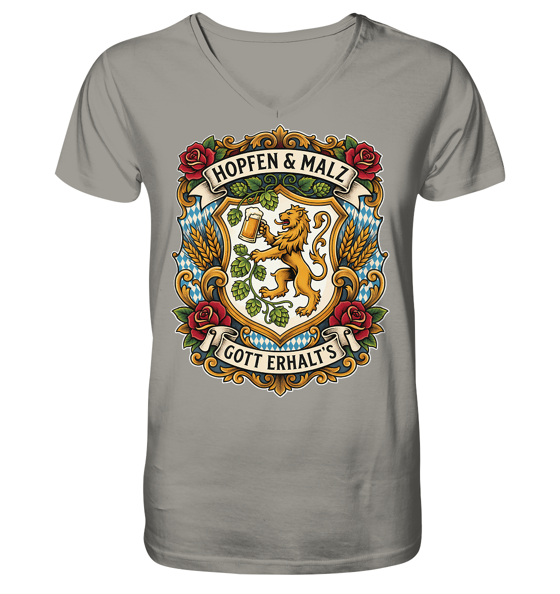 HOPFEN & MALZ - GOTT ERHALT`S - V-Neck Shirt - BayrischerHumor