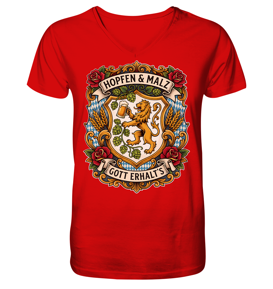 HOPFEN & MALZ - GOTT ERHALT`S - V-Neck Shirt - BayrischerHumor