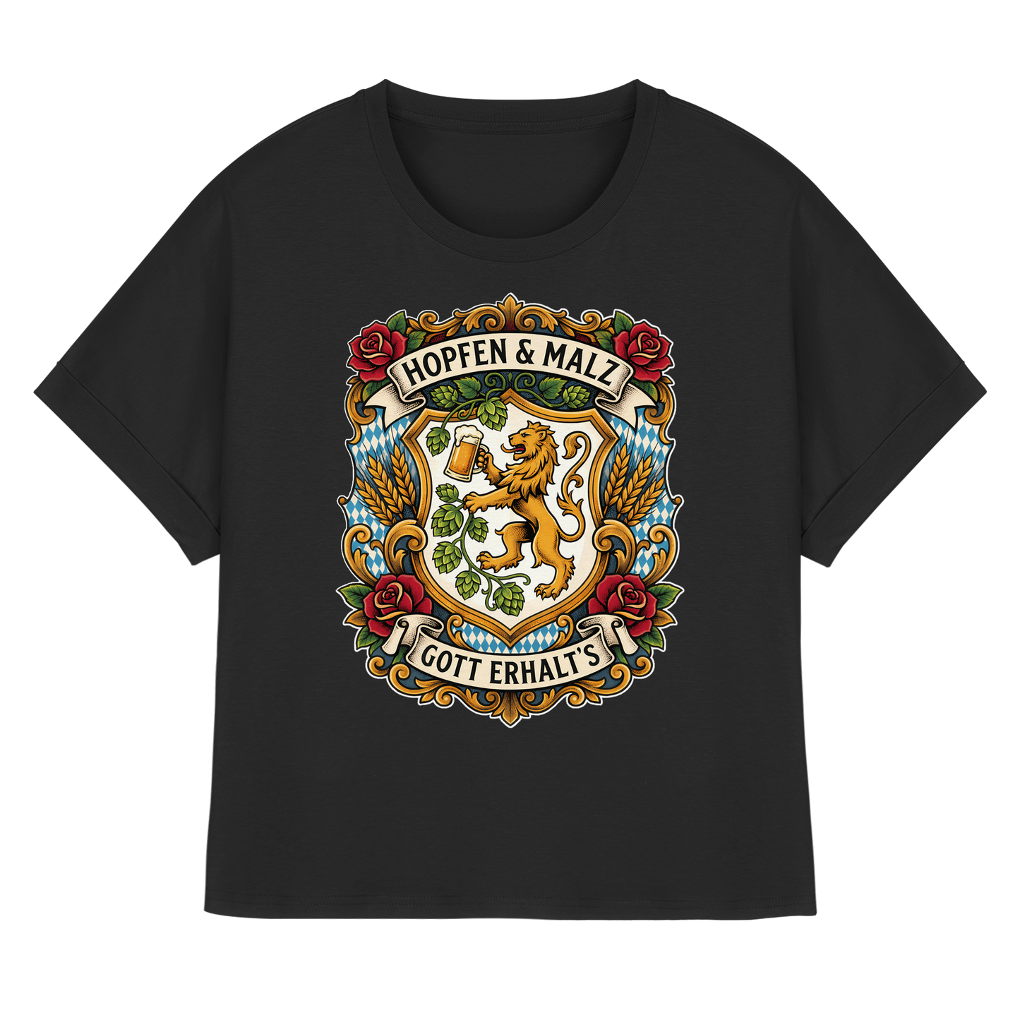 HOPFEN & MALZ - GOTT ERHALT`S - Womens Organic Rolled Sleeves T-Shirt - BayrischerHumor