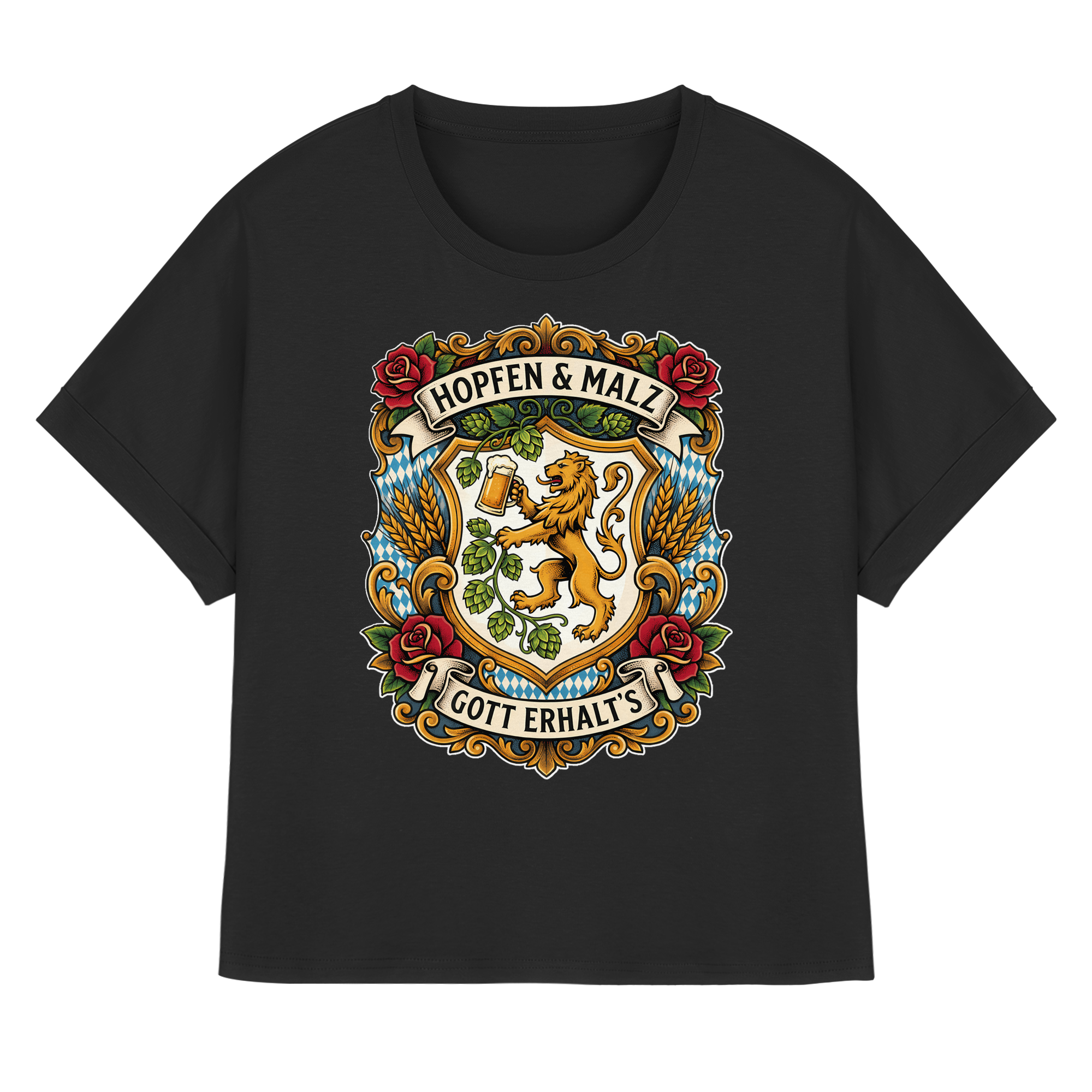 HOPFEN & MALZ - GOTT ERHALT`S - Womens Organic Rolled Sleeves T-Shirt - BayrischerHumor