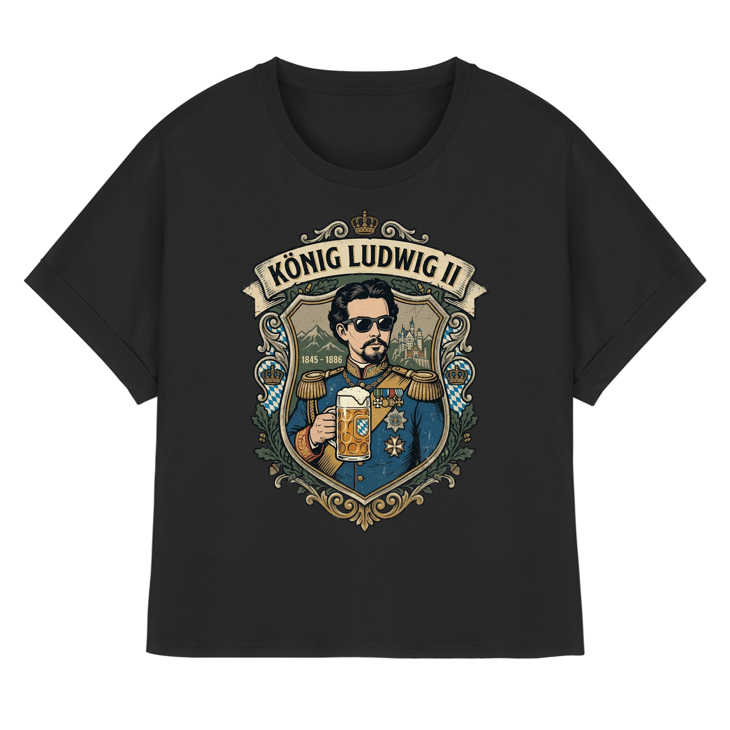KÖNIG LUDWIG II - Womens Organic Rolled Sleeves T-Shirt - BayrischerHumor