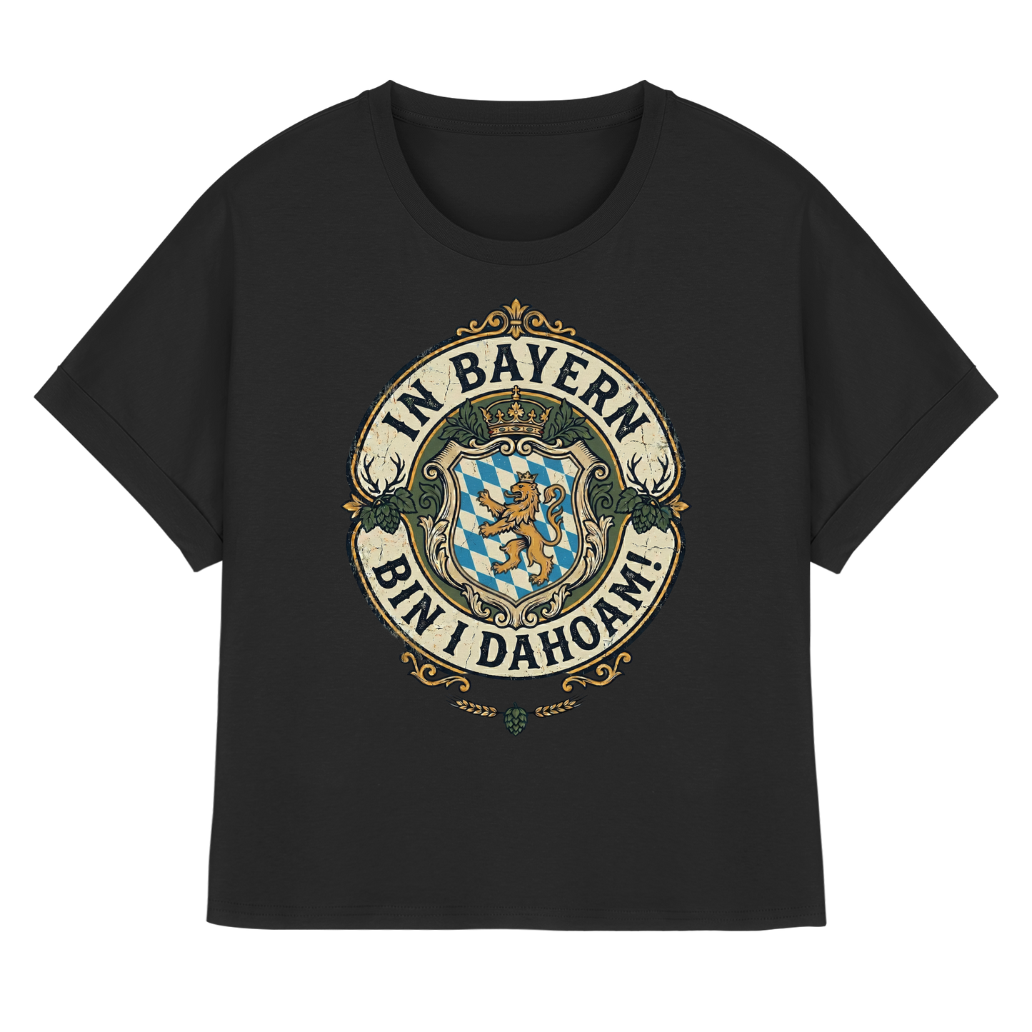 IN BAYERN BIN I DAHOAM! - Womens Organic Rolled Sleeves T-Shirt - BayrischerHumor