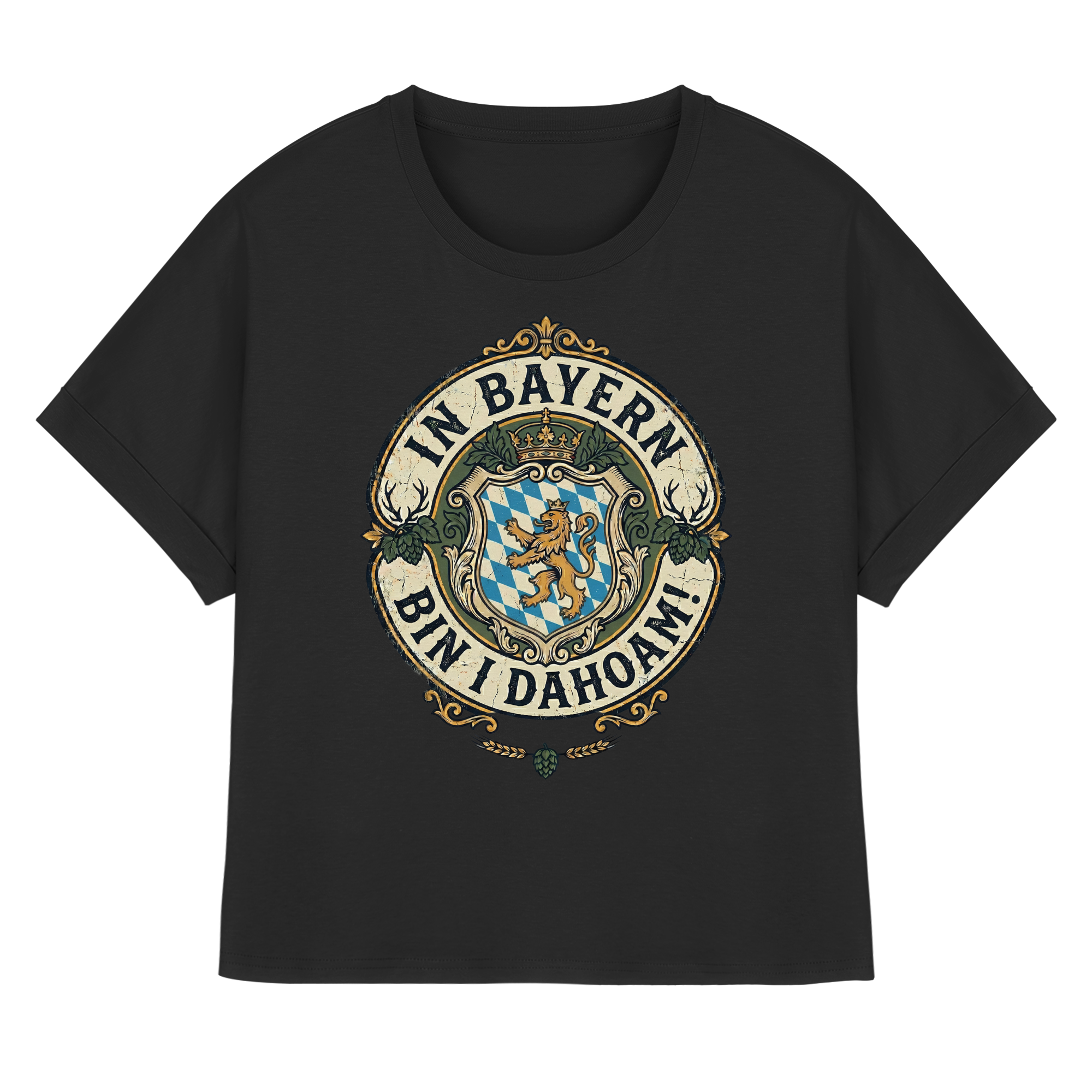 IN BAYERN BIN I DAHOAM! - Womens Organic Rolled Sleeves T-Shirt - BayrischerHumor